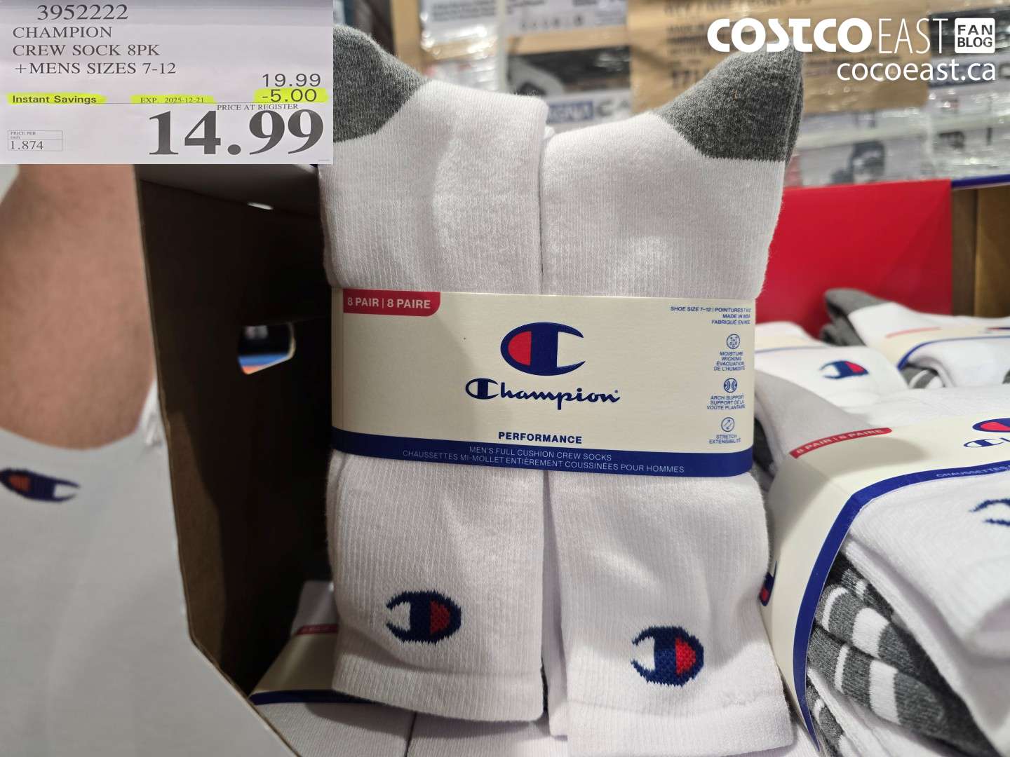 3952222 CHAMPION CREW SOCK 8PK +MENS SIZES 7-12 ($5.00 INSTANT SAVINGS EXPIRES ON 2025-12-21) $14.99