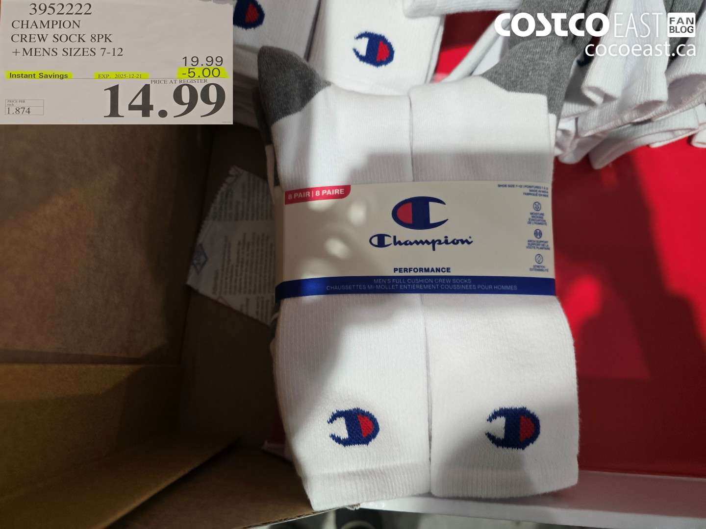 3952222 CHAMPION CREW SOCK 8PK +MENS SIZES 7-12 ($5.00 INSTANT SAVINGS EXPIRES ON 2025-12-21) $14.99