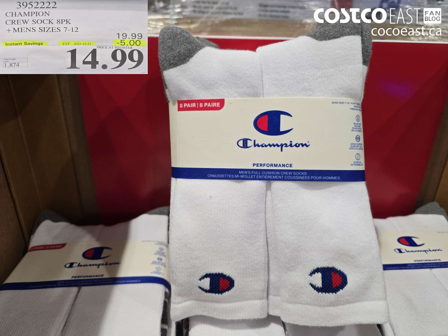 3952222 CHAMPION CREW SOCK 8PK +MENS SIZES 7-12 ($5.00 INSTANT SAVINGS EXPIRES ON 2025-12-21) $14.99