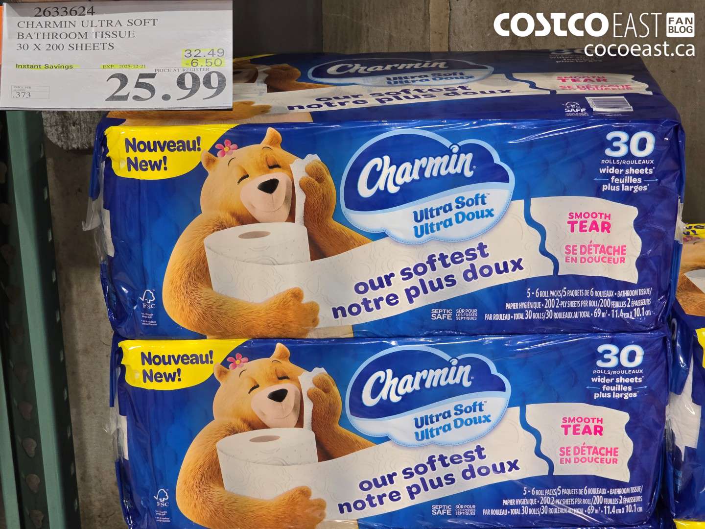 2633624 CHARMIN ULTRA SOFT BATHROOM TISSUE 30 X 200 SHEETS ($6.50 INSTANT SAVINGS EXPIRES ON 2025-12-21) $25.99