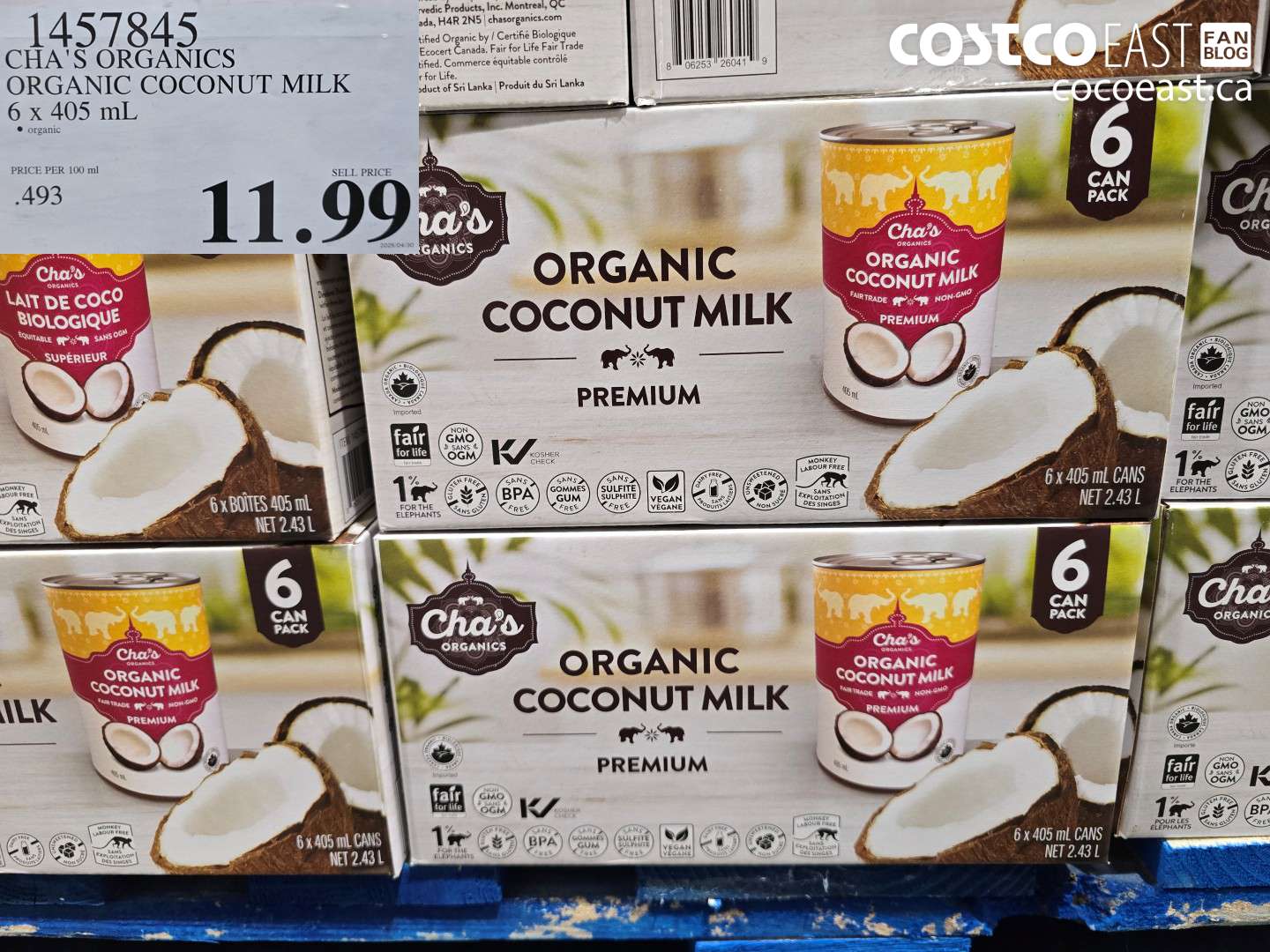 1457845 CHA'S ORGANICS ORGANIC COCONUT MILK 6 x 400 ml $11.99