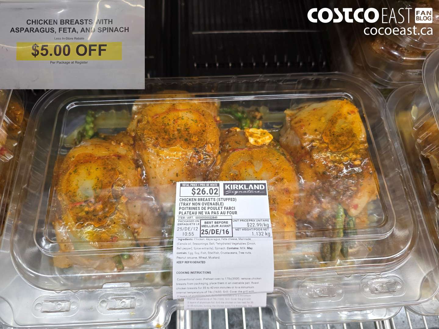 22849 CHICKEN BREASTS WITH ASPARAGUS, FETA AND SPINACH ($5.00 INSTANT SAVINGS)