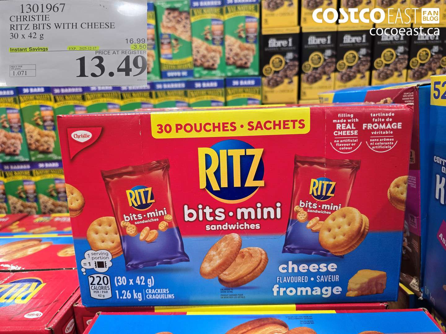 1301967 CHRISTIE RITZ BITS WITH CHEESE 30 x 42 g ($3.50 INSTANT SAVINGS EXPIRES ON 2025-12-17) $13.49