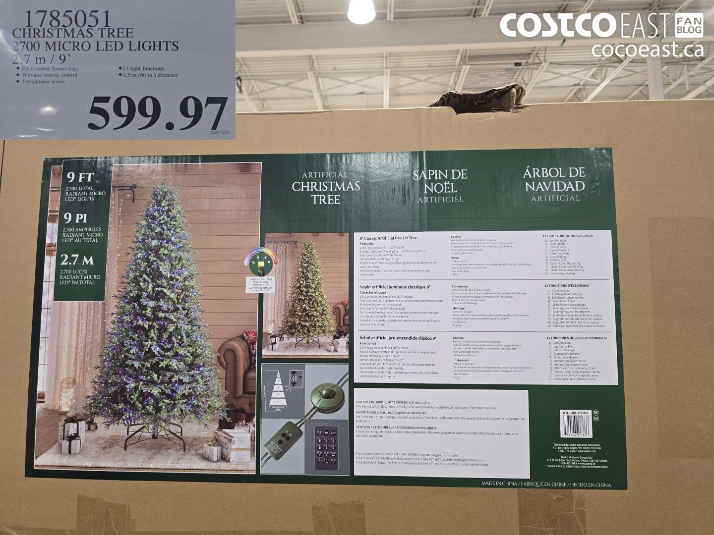 1785051 CHRISTMAS TREE 2700 MICRO LED LIGHTS 2.7.m/ 9' $599.97