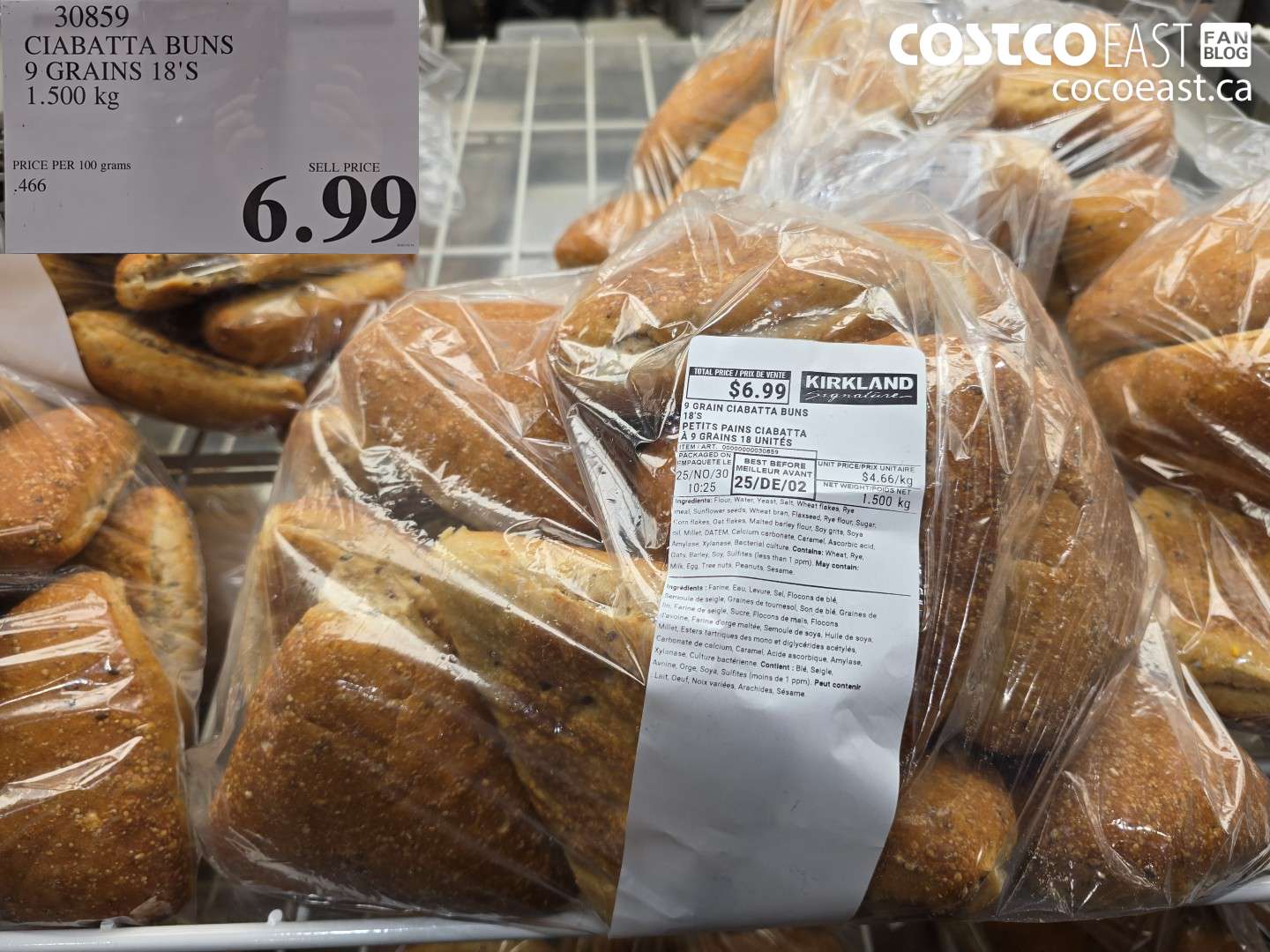 30859 CIABATTA BUNS 9 GRAINS 18'S 1.500 KG $6.99