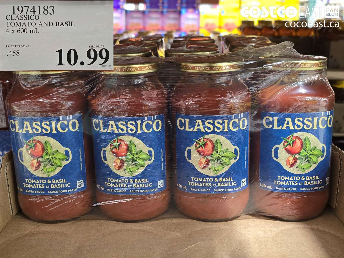 1974183 CLASSICO TOMATO AND BASIL 4 x 600 mL $10.99