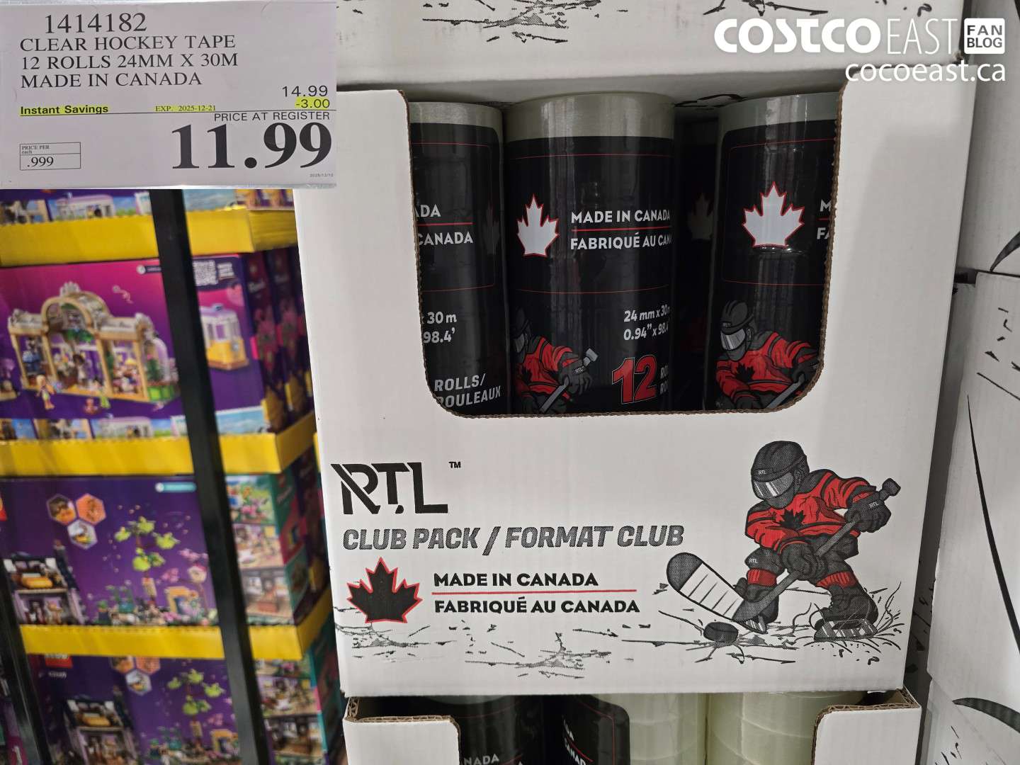 1414182 CLEAR HOCKEY TAPE 12 ROLLS 24mm X 30m MADE IN CANADA ($3.00 INSTANT SAVINGS EXPIRES ON 2025-12-21) $11.99