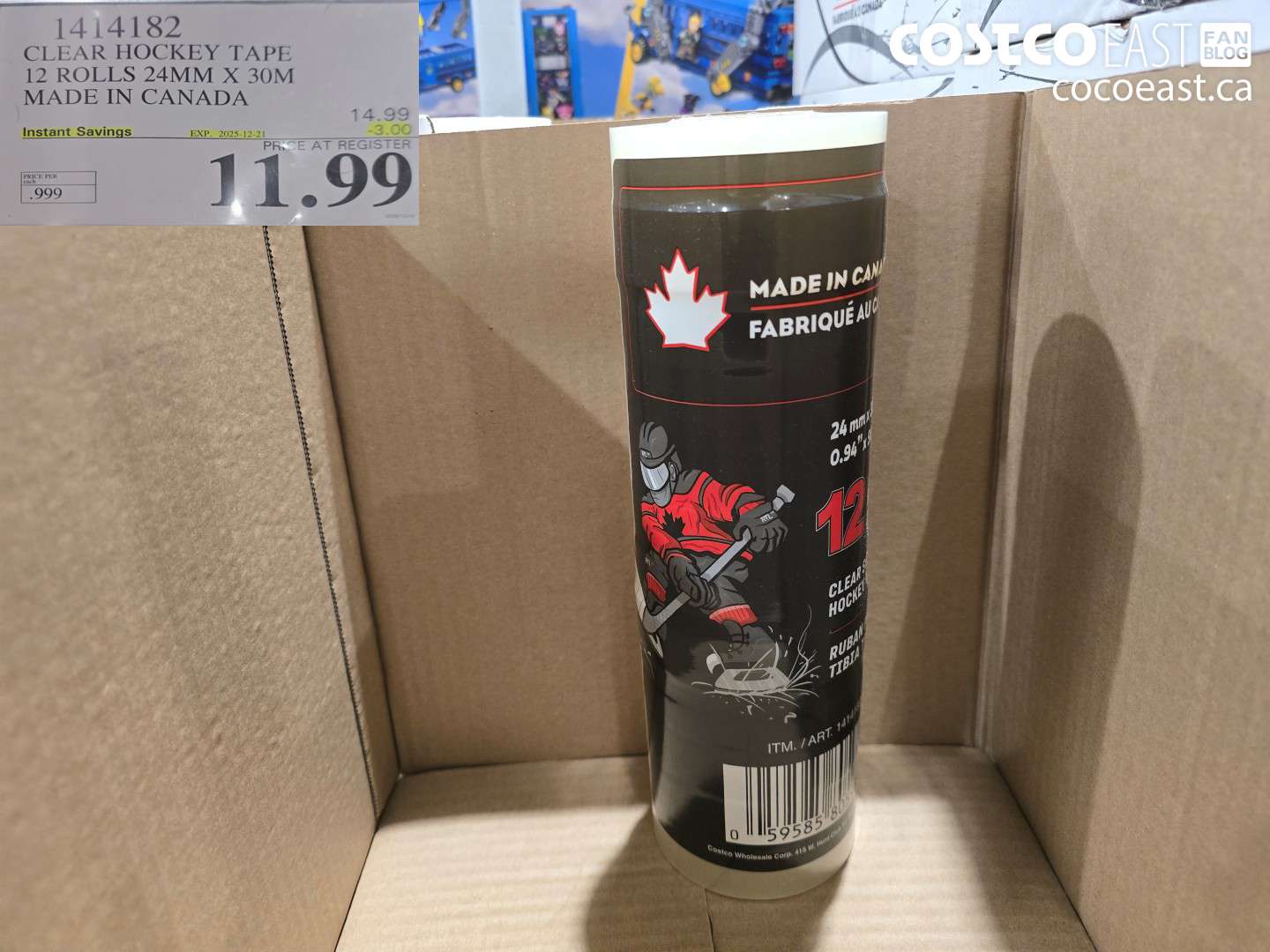 1414182 CLEAR HOCKEY TAPE 12 ROLLS 24mm X 30m MADE IN CANADA ($3.00 INSTANT SAVINGS EXPIRES ON 2025-12-21) $11.99