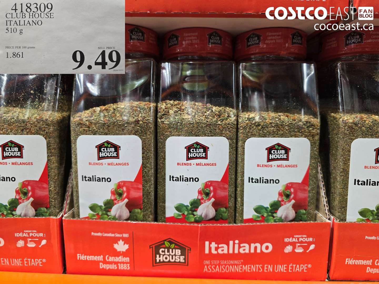 418309 CLUBHOUSE ITALIAN SEASONING 510 G $9.49