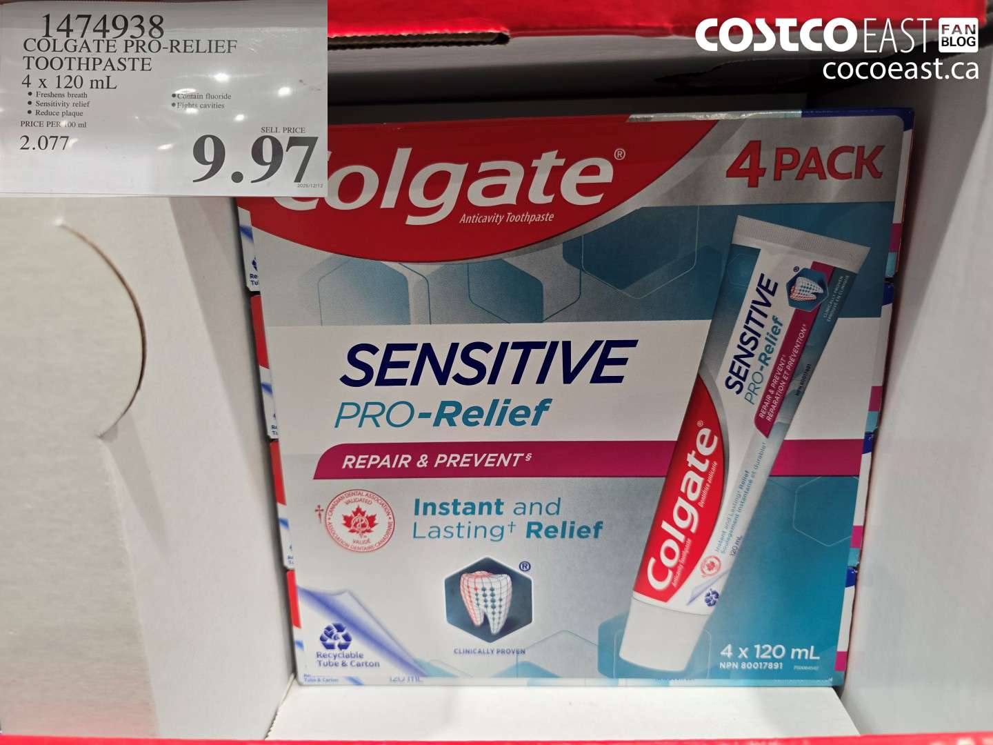 1474938 COLGATE PRO-RELIEF TOOTHPASTE 4 x 120 mL $9.97