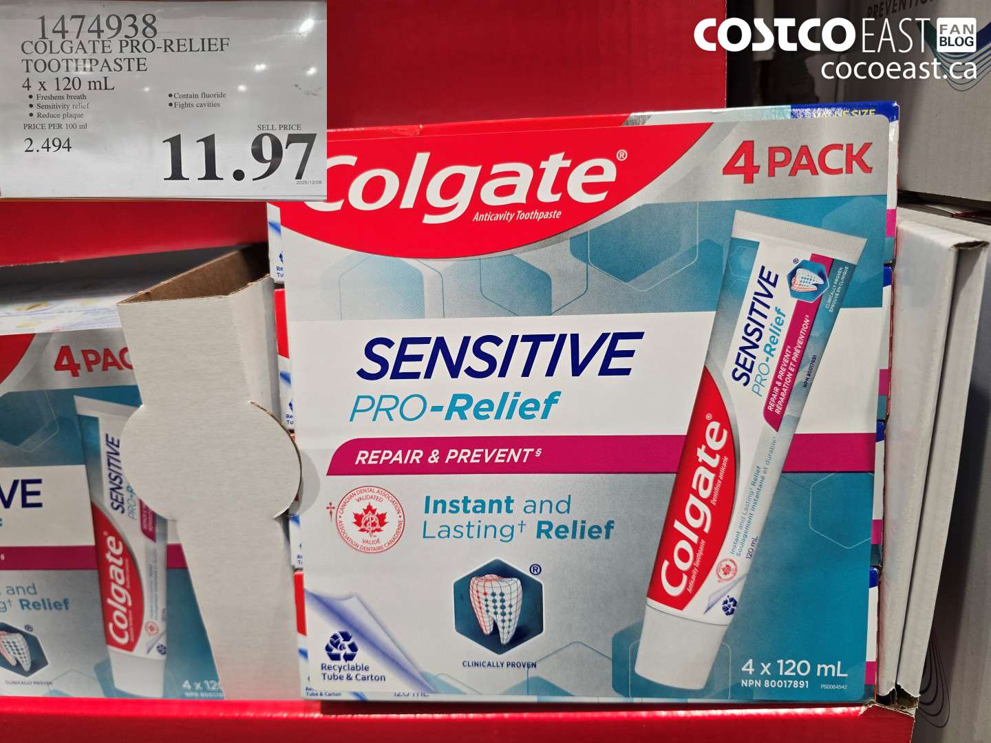 1474938 COLGATE PRO-RELIEF TOOTHPASTE 4x 120 mL $11.97