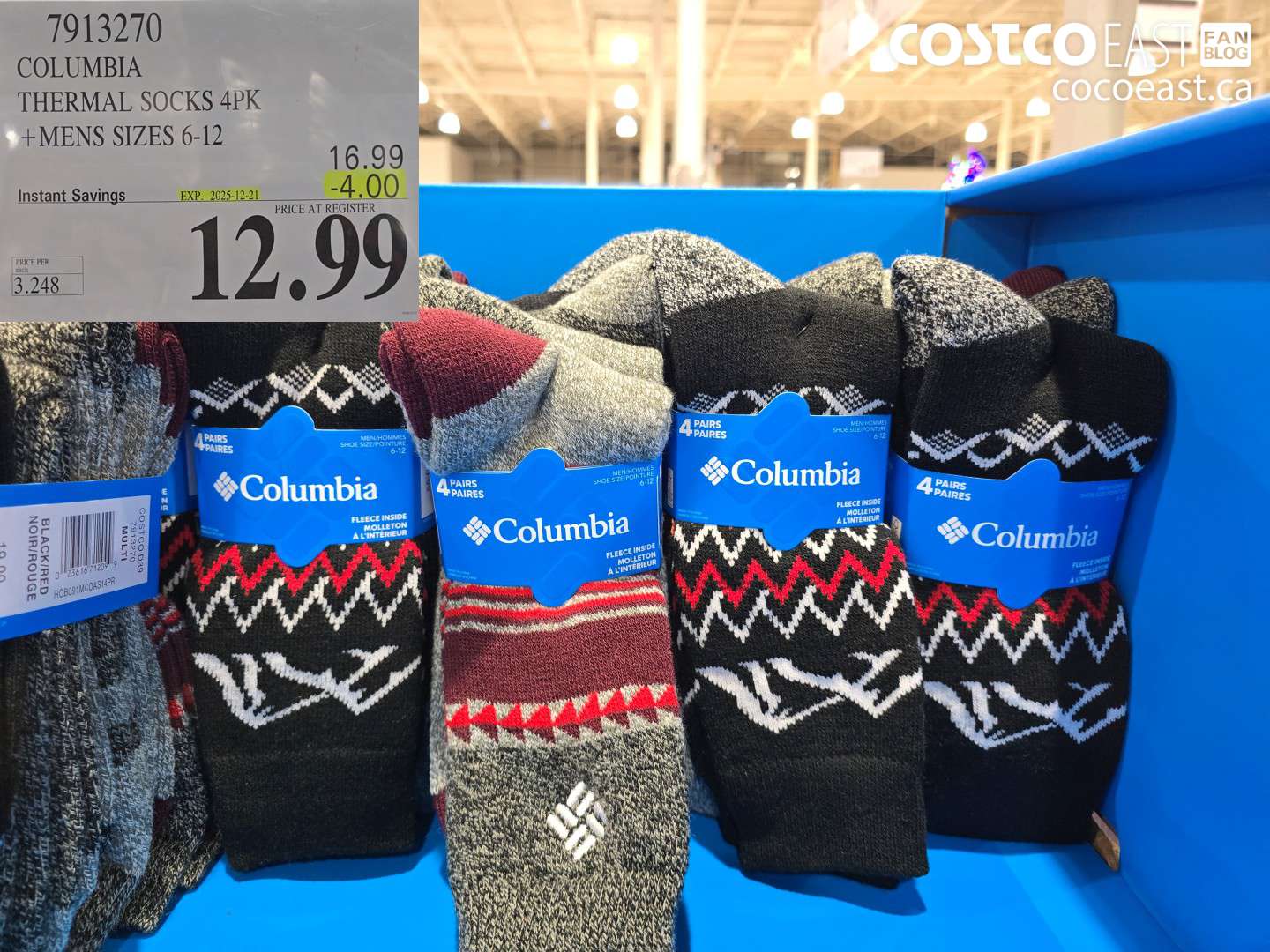 7913270 COLUMBIA THERMAL SOCKS 4PK +MENS SIZES 6-12 ($4.00 INSTANT SAVINGS EXPIRES ON 2025-12-21) $12.99