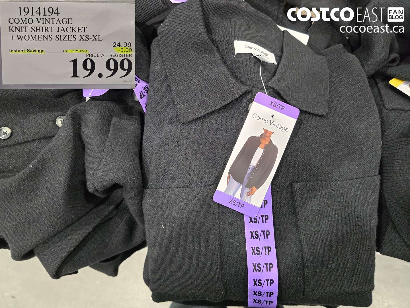 1914194 COMO VINTAGE KNIT SHIRT JACKET +WOMENS SIZES XS-XL ($5.00 INSTANT SAVINGS EXPIRES ON 2025-12-21) $19.99