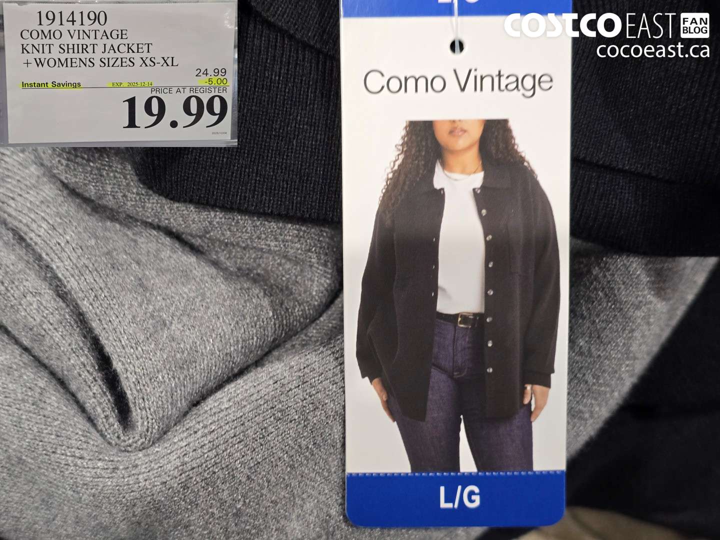 1914190 COMO VINTAGE KNIT SHIRT JACKET + WOMENS SIZES XS-XL  ($5.00 INSTANT SAVINGS EXPIRES ON 2025-12-14) $19.99