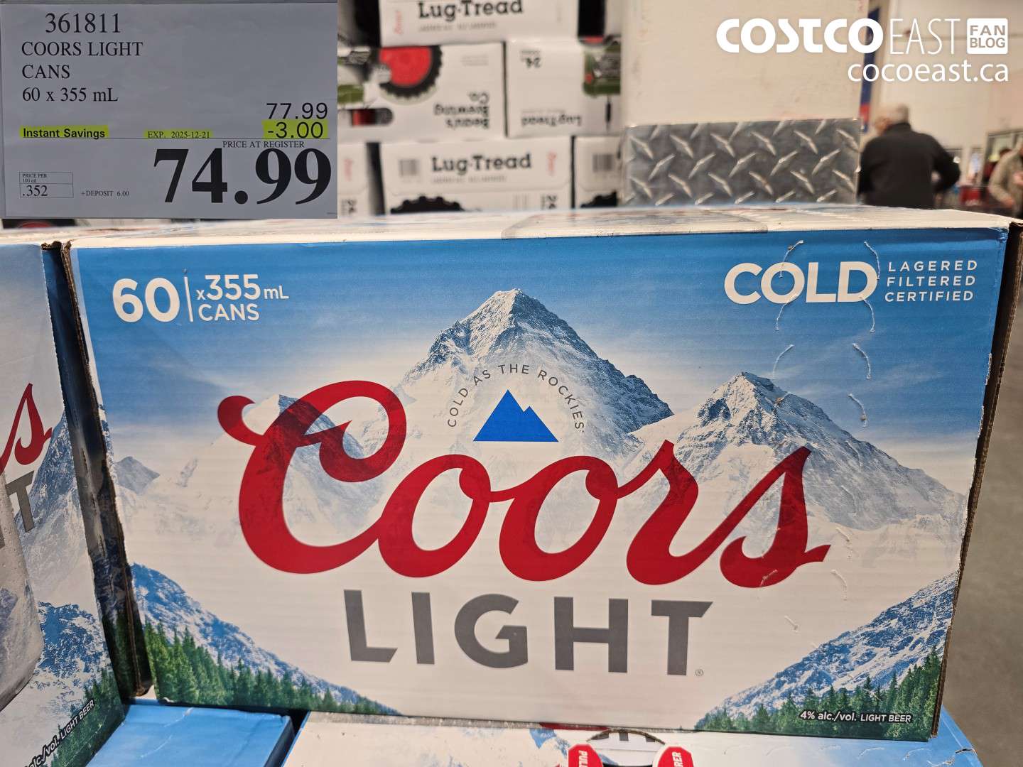 361811 COORS LIGHT CANS 60 x 355 ml ($3.00 INSTANT SAVINGS EXPIRES ON 2025-12-21) $74.99