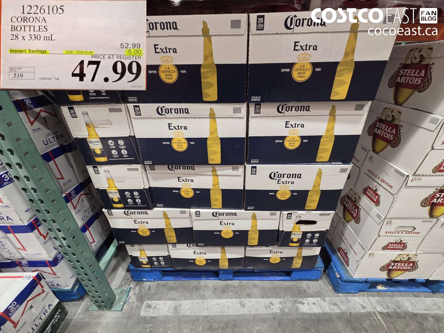 1226105 CORONA BOTTLES 28 x 330 mL ($5.00 INSTANT SAVINGS EXPIRES ON 2026-01-04) $47.99
