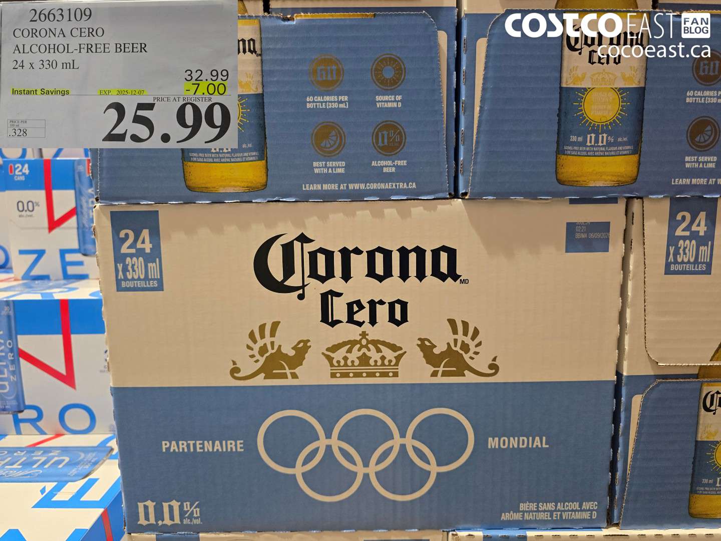 2663109 CORONA CERO ALCOHOL-FREE BEER 24 x 330 mL ($7.00 INSTANT SAVINGS EXPIRES ON 2025-12-07) $25.99