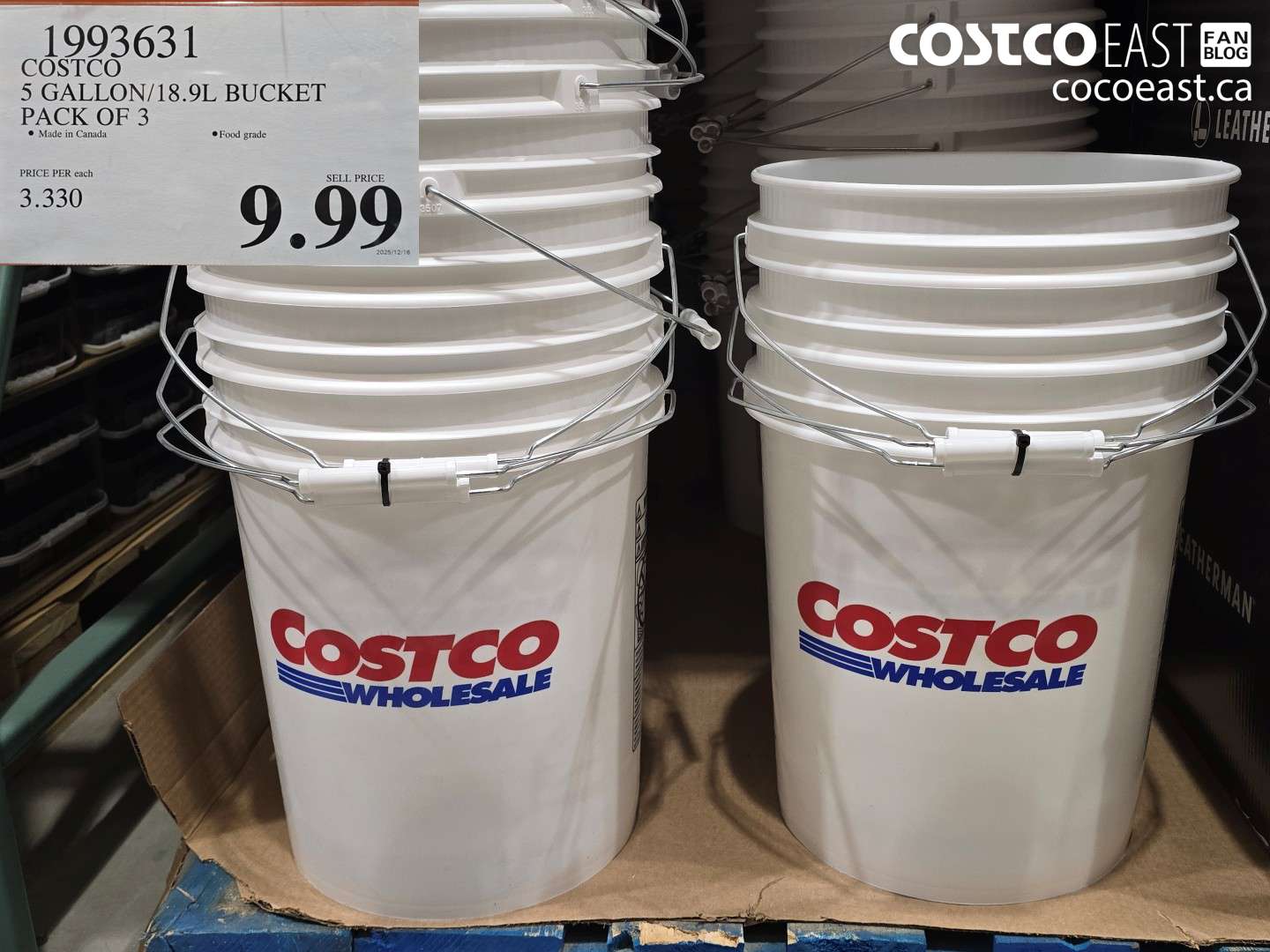1993631 COSTCO 5 GALLON/18.9L BUCKET PACK OF 3 $9.99