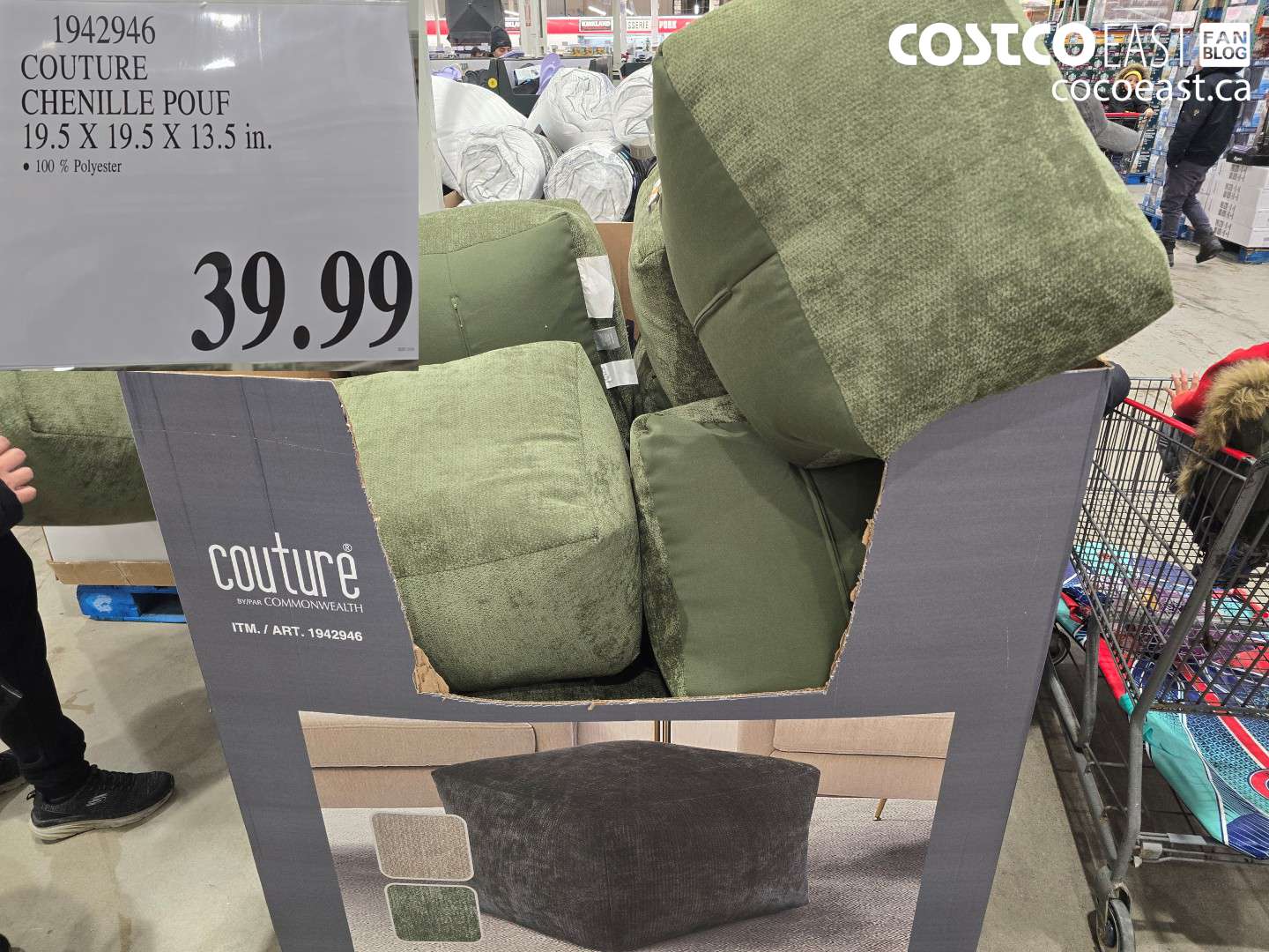 1942946 COUTURE CHENILLE POUF 19.5X 19.5 X 13.5 in. $39.99