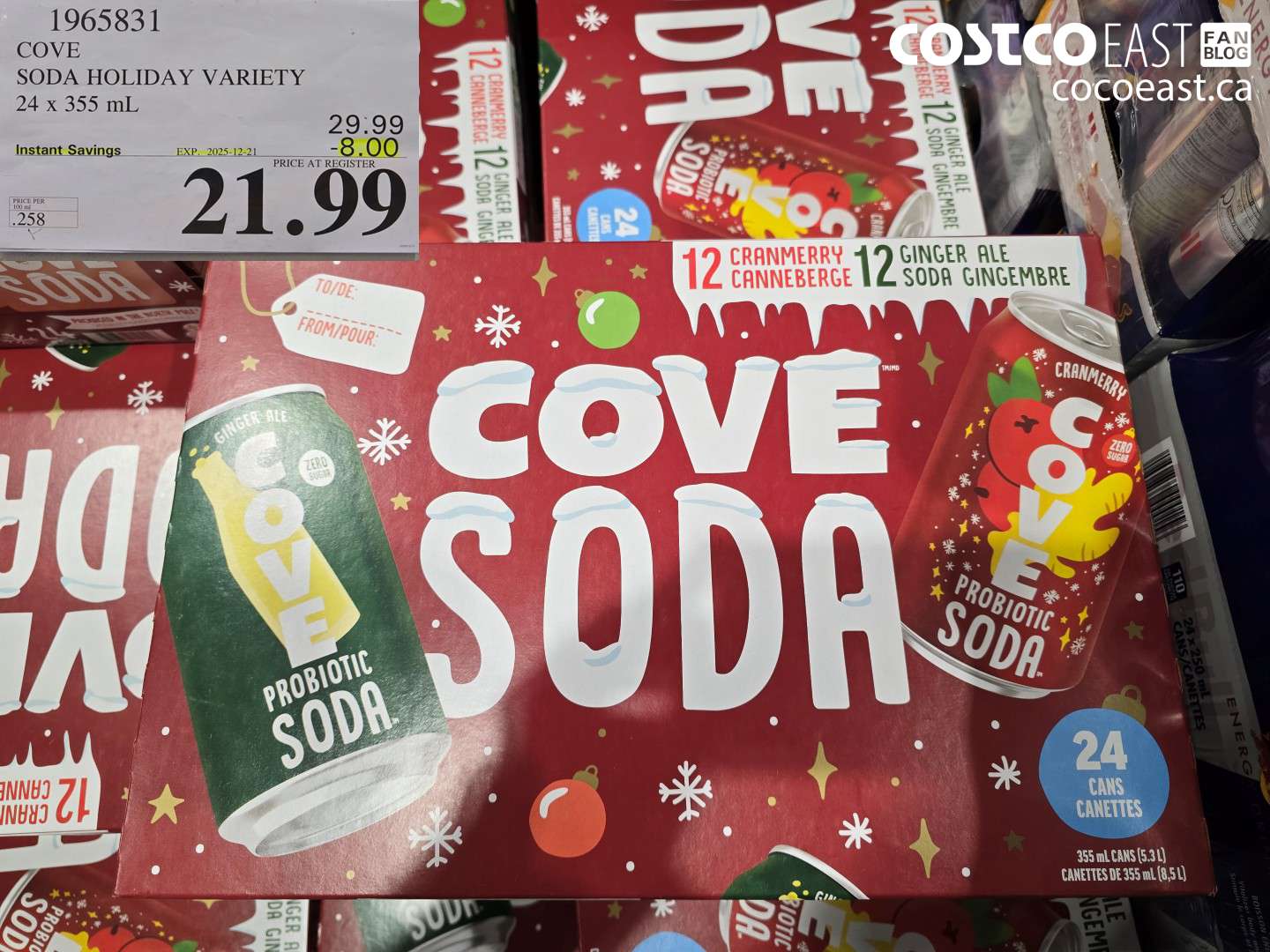 1965831 COVE SODA HOLIDAY VARIETY 24 X 355 ML ($6.00 INSTANT SAVINGS EXPIRES ON 2025-12-21) $23.99
