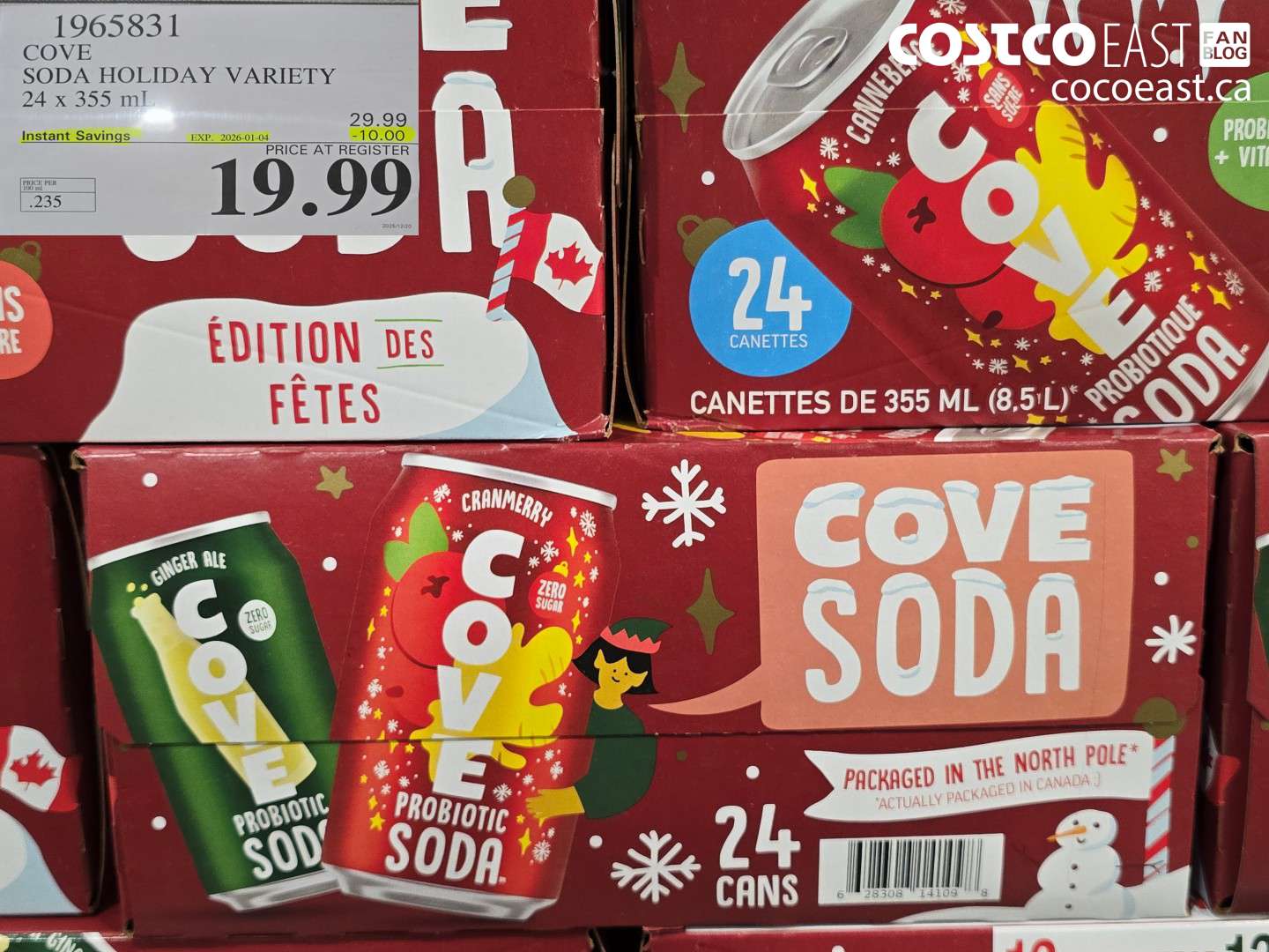 1965831 COVE SODA HOLIDAY VARIETY 24 X 355 ML ($10.00 INSTANT SAVINGS EXPIRES ON 2026-01-04) $19.99