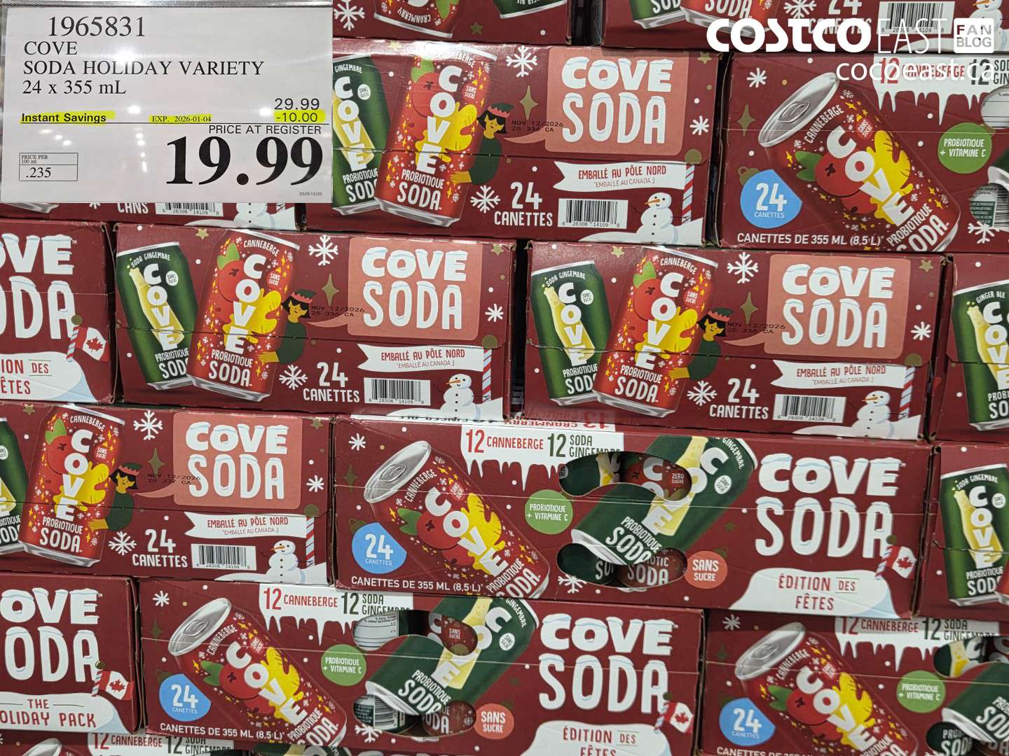 1965831 COVE SODA HOLIDAY VARIETY 24 X 355 ML ($10.00 INSTANT SAVINGS EXPIRES ON 2026-01-04) $19.99