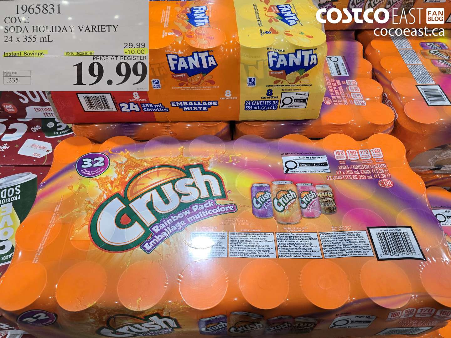 1965831 COVE SODA HOLIDAY VARIETY 24 X 355 ML ($10.00 INSTANT SAVINGS EXPIRES ON 2026-01-04) $19.99