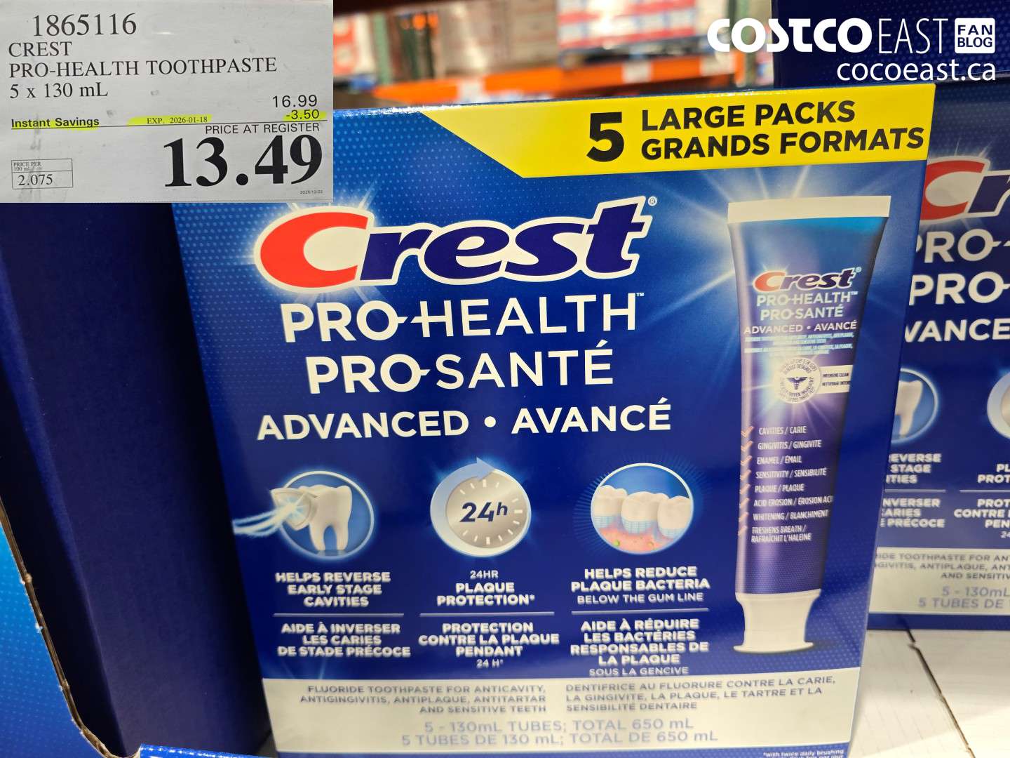 1865116 CREST PRO-HEALTH ADVANCED TOOTHPASTE 5 X 130 ML ($3.50 INSTANT SAVINGS EXPIRES ON 2026-01-18) $13.49