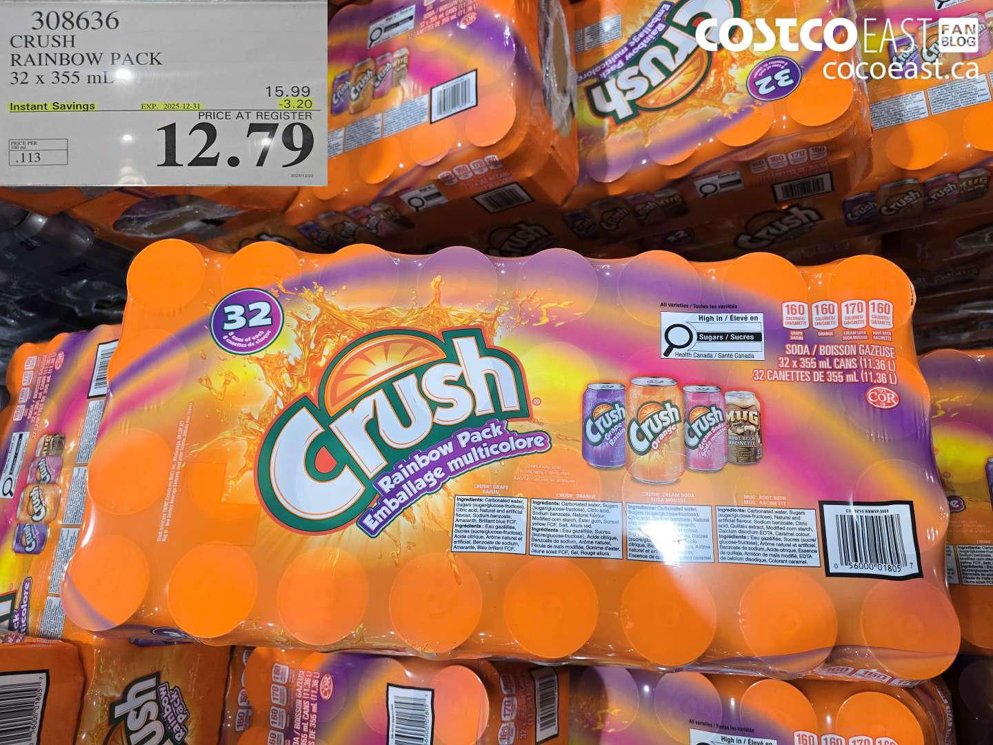 308636 CRUSH RAINBOW PACK 32 X 355 ML ($3.20 INSTANT SAVINGS EXPIRES ON 2025-12-31) $12.79