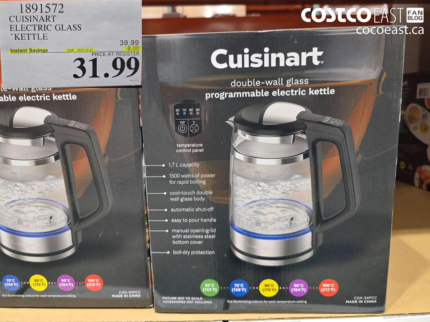 1891572 CUISINART ELECTRIC GLASS KETTLE ($8.00 INSTANT SAVINGS EXPIRES ON 2025-12-21) $31.99