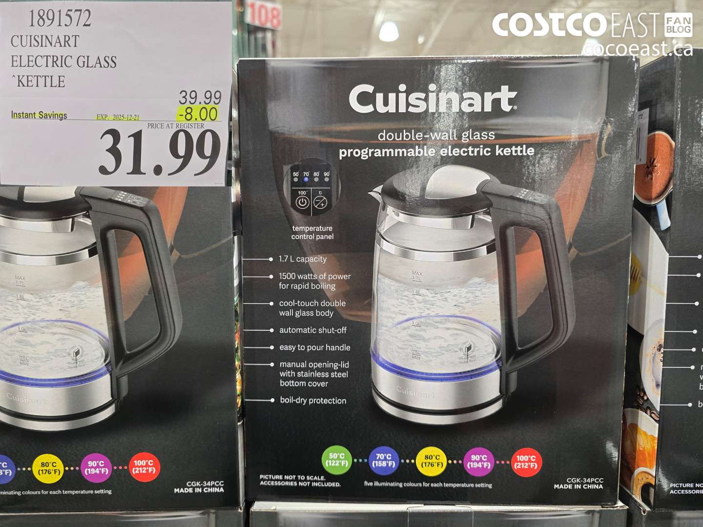 1891572 CUISINART ELECTRIC GLASS KETTLE ($8.00 INSTANT SAVINGS EXPIRES ON 2025-12-21) $31.99