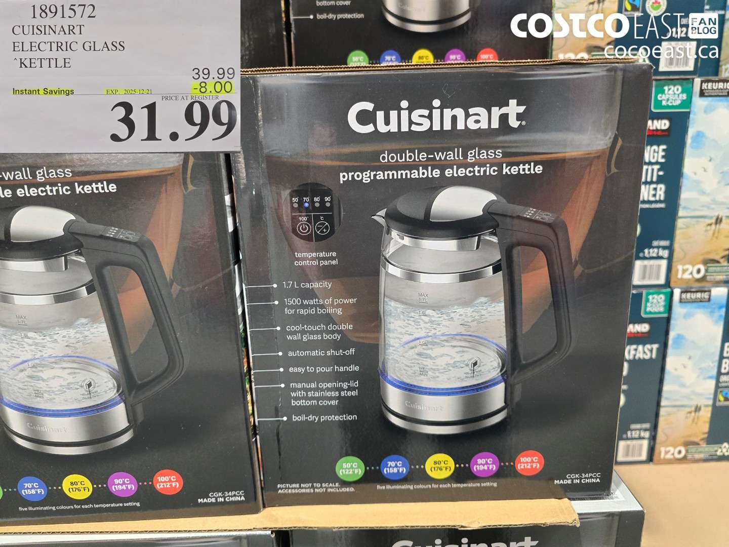 1891572 CUISINART ELECTRIC GLASS KETTLE ($8.00 INSTANT SAVINGS EXPIRES ON 2025-12-21) $31.99