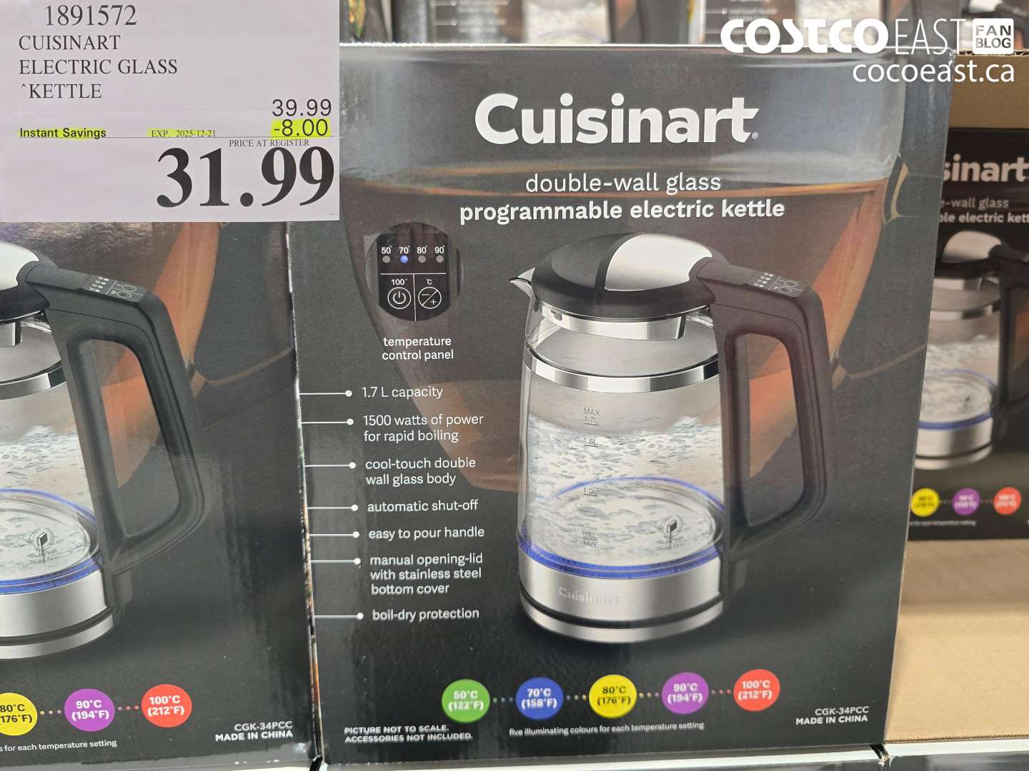 1891572 CUISINART ELECTRIC GLASS KETTLE ($8.00 INSTANT SAVINGS EXPIRES ON 2025-12-21) $31.99