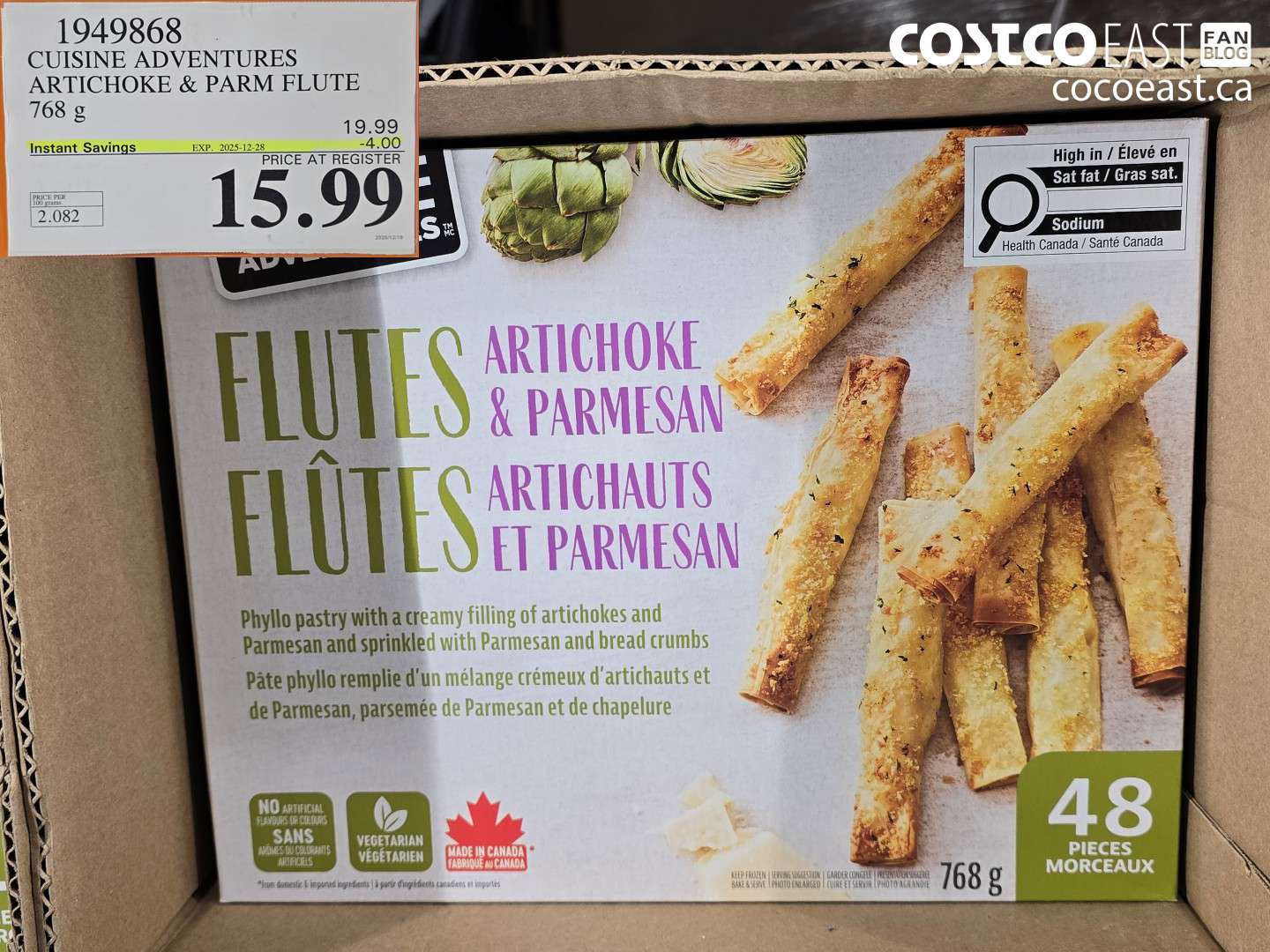 1949868 CUISINE ADVENTURES ARTICHOKE & PARM FLUTE 768 g ($4.00 INSTANT SAVINGS EXPIRES ON 2025-12-28) $15.99