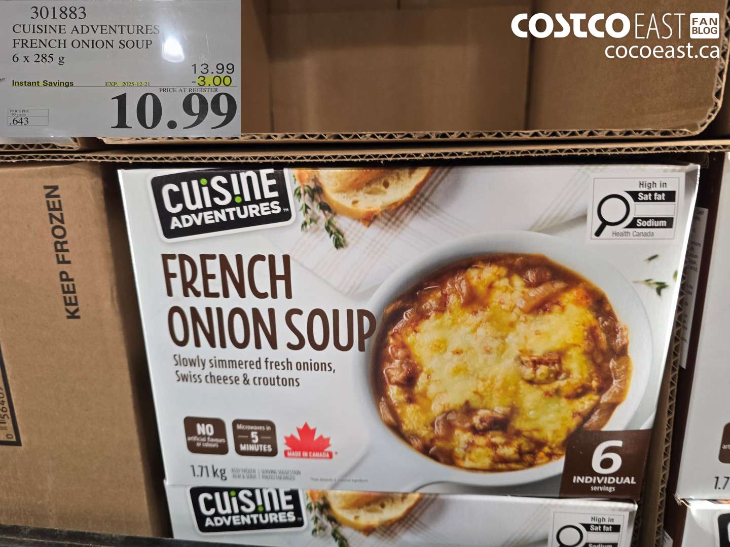 301883 CUISINE ADVENTURES FRENCH ONION SOUP 6 X 285 G ($3.00 INSTANT SAVINGS EXPIRES ON 2025-12-21) $10.99