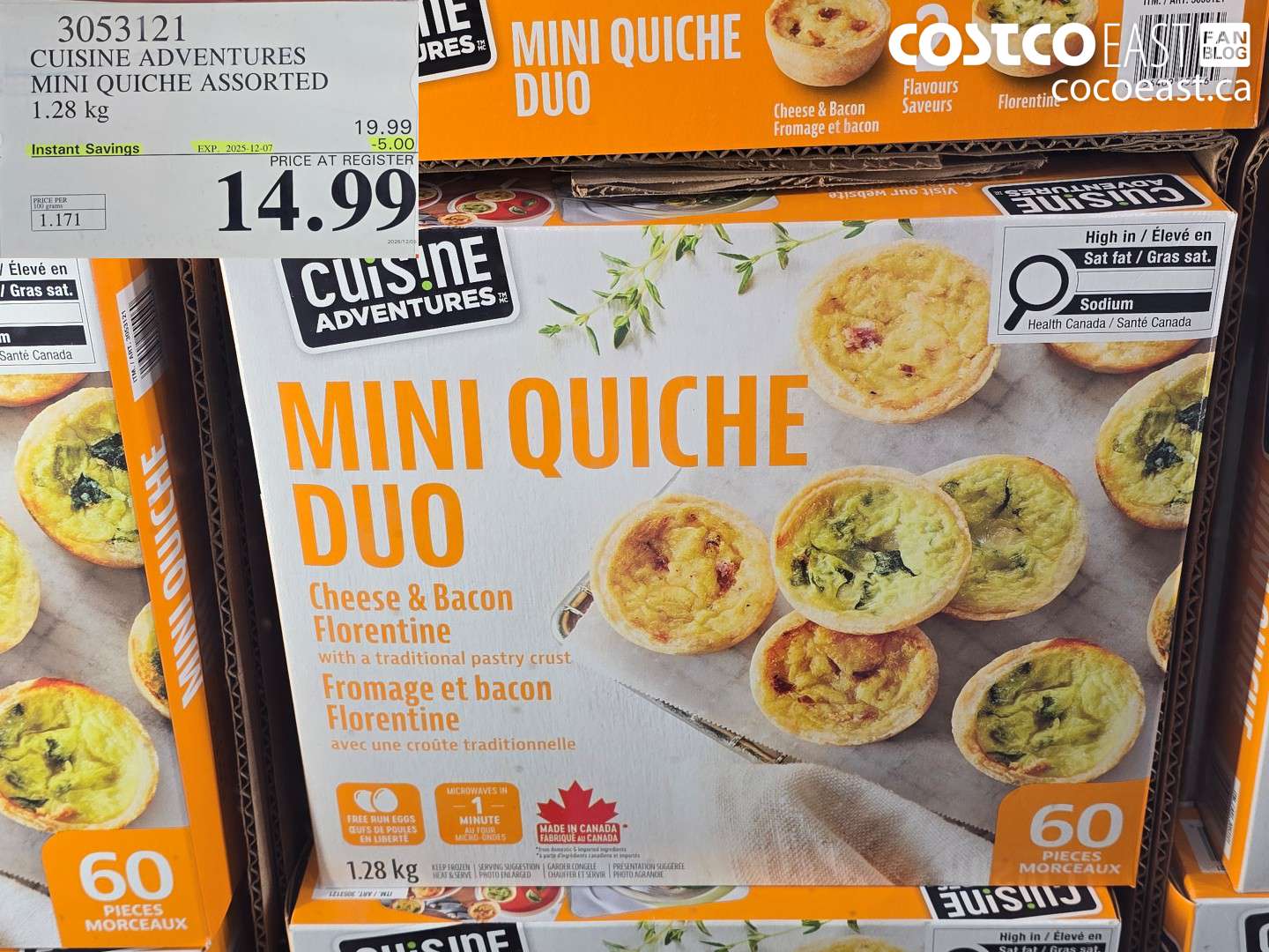 3053121 CUISINE ADVENTURES MINI QUICHE ASSORTED 1.28 kg ($5.00 INSTANT SAVINGS EXPIRES ON 2025-12-07) $14.99