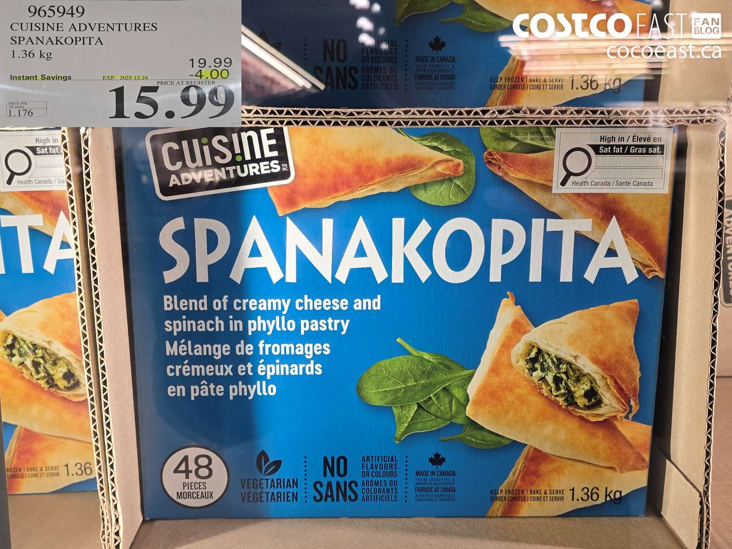 965949 CUISINE ADVENTURES SPANAKOPITA 1.36 KG ($4.00 INSTANT SAVINGS EXPIRES ON 2025-12-24) $15.99