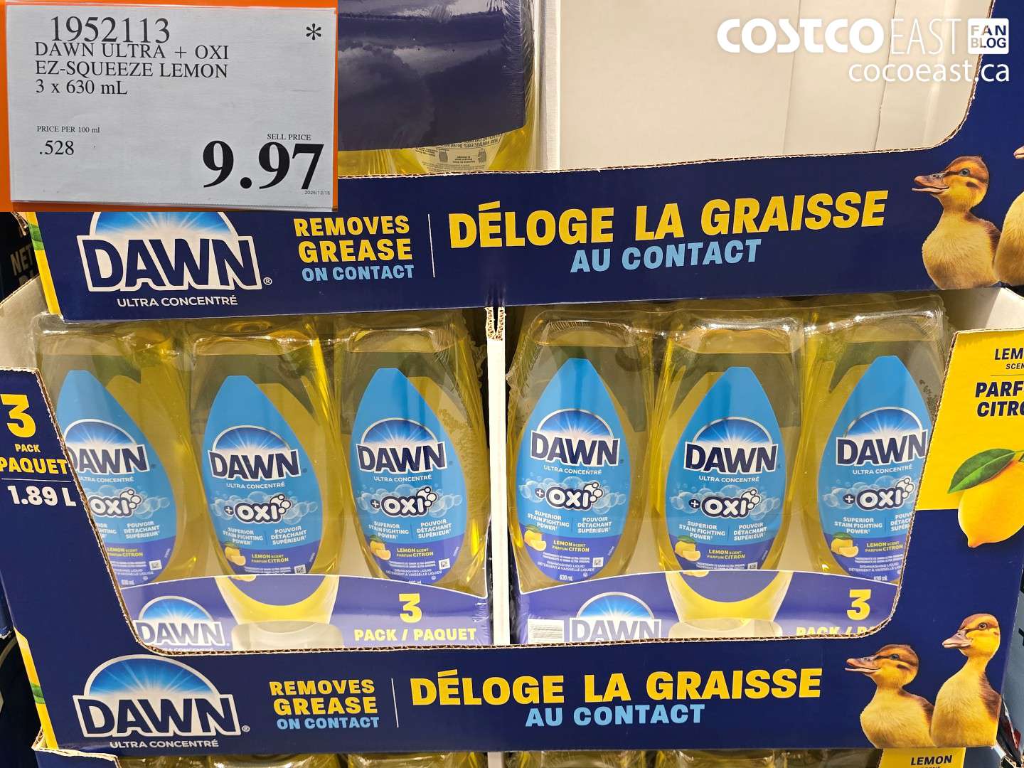 1952113 DAWN ULTRA + OXI EX-SQUEEZE LEMON 3 X 630 ML $9.97