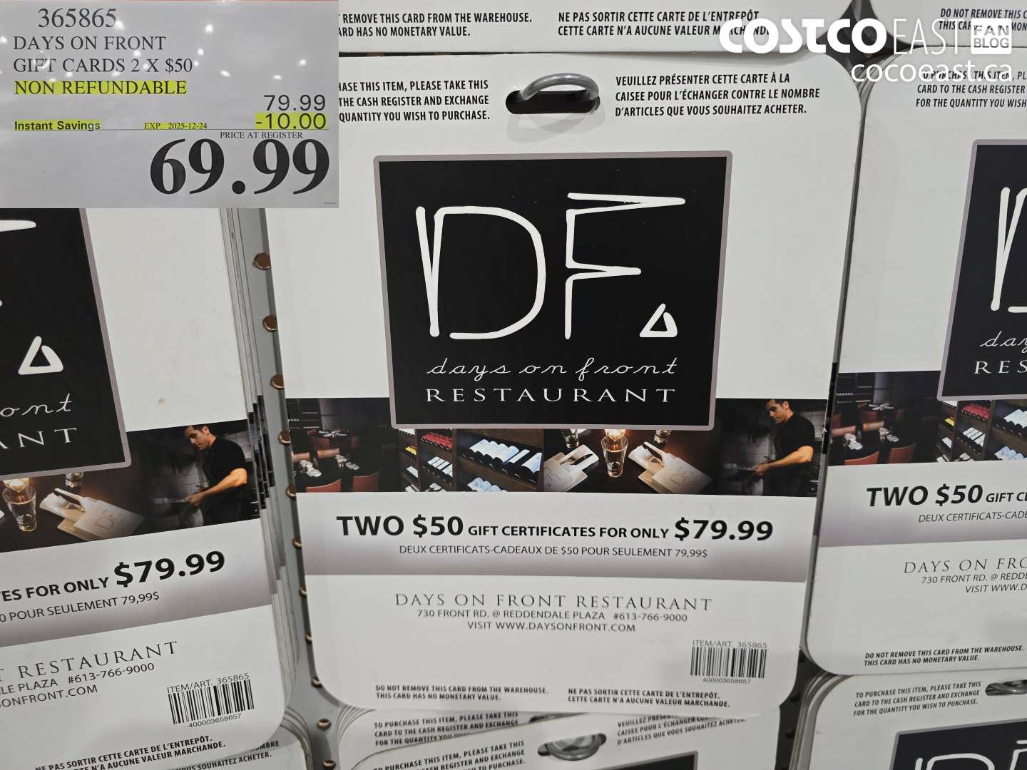 365865 DAYS ON FRONT GIFT CARDS 2 X $50 NON-REFUNDABLE ($10.00 INSTANT SAVINGS EXPIRES ON 2025-12-24) $69.99