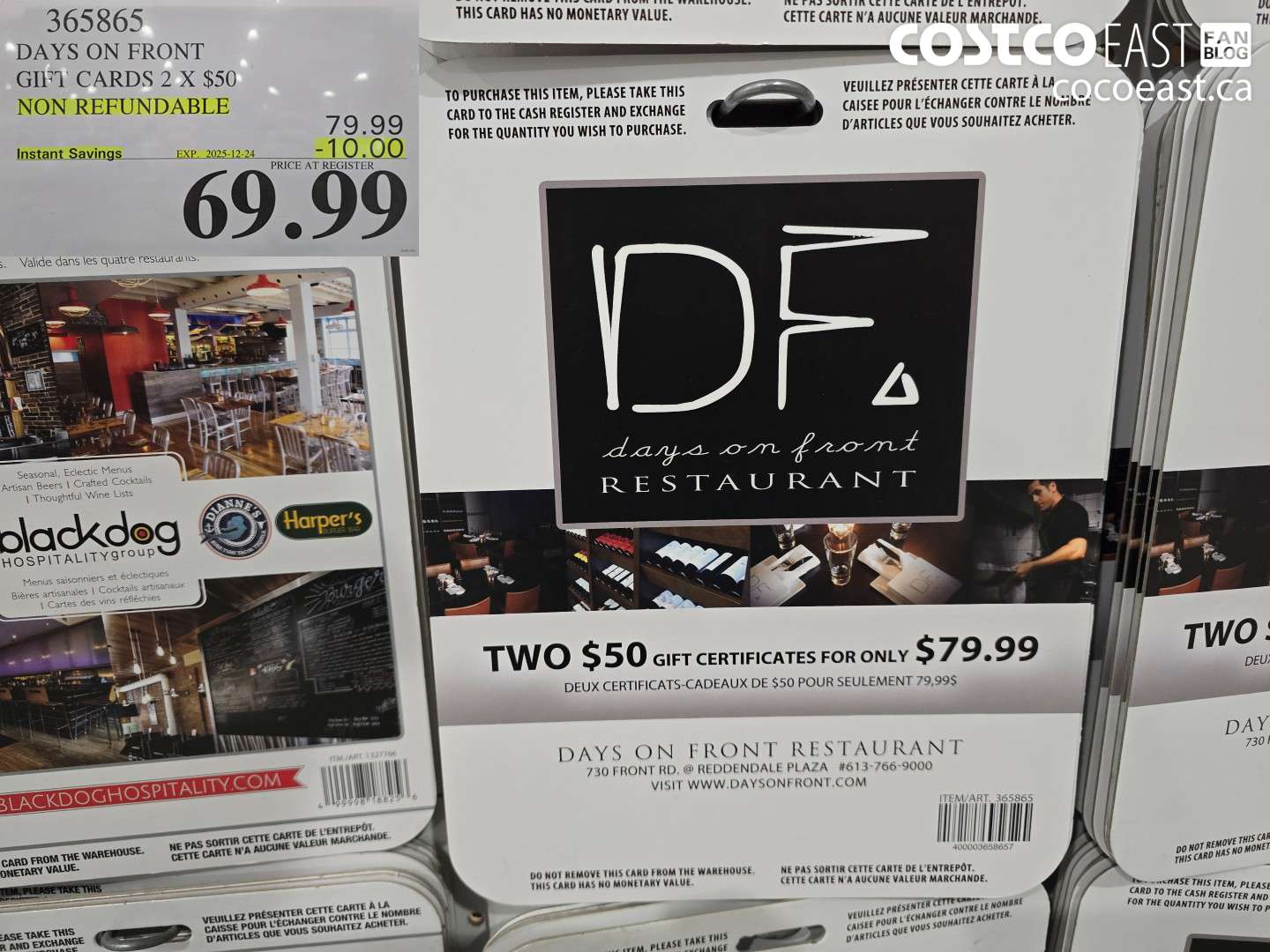 365865 DAYS ON FRONT GIFT CERTIFICATES 2 X $50 THIS ITEM IS NON-REFUNDABLE ($10.00 INSTANT SAVINGS EXPIRES ON 2025-12-24) $69.99