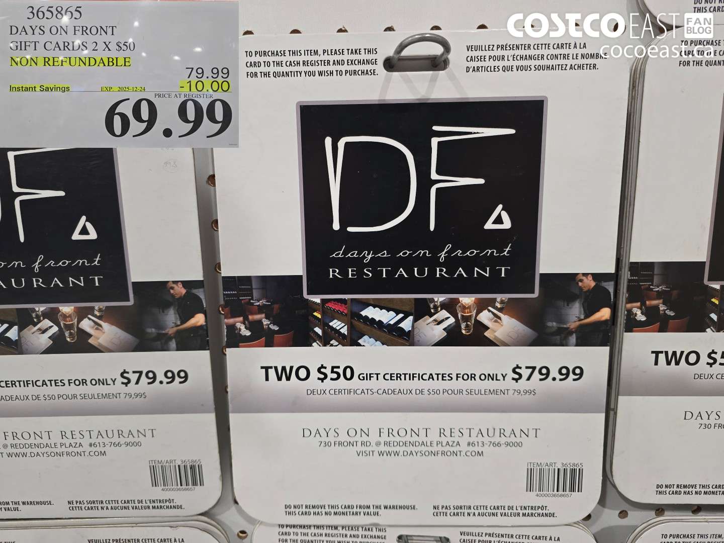 365865 DAYS ON FRONT GIFT CERTIFICATES 2 X $50 THIS ITEM IS NON-REFUNDABLE ($10.00 INSTANT SAVINGS EXPIRES ON 2025-12-24) $69.99