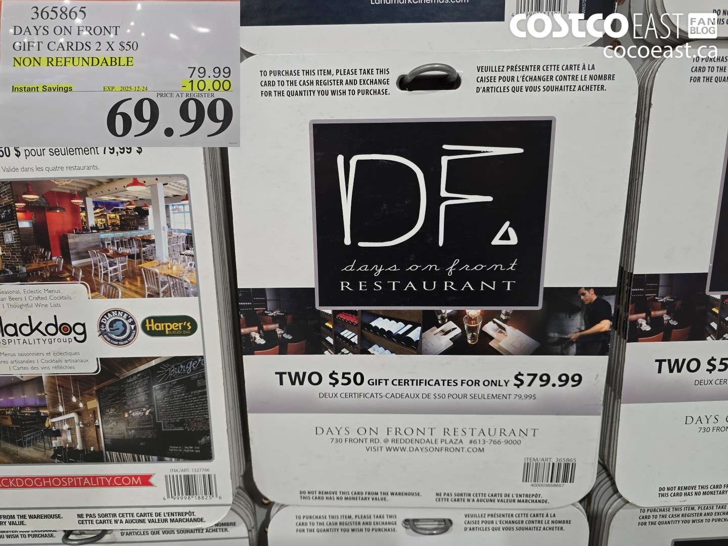 365865 DAYS ON FRONT GIFT CERTIFICATES 2 X $50 THIS ITEM IS NON-REFUNDABLE ($10.00 INSTANT SAVINGS EXPIRES ON 2025-12-24) $69.99