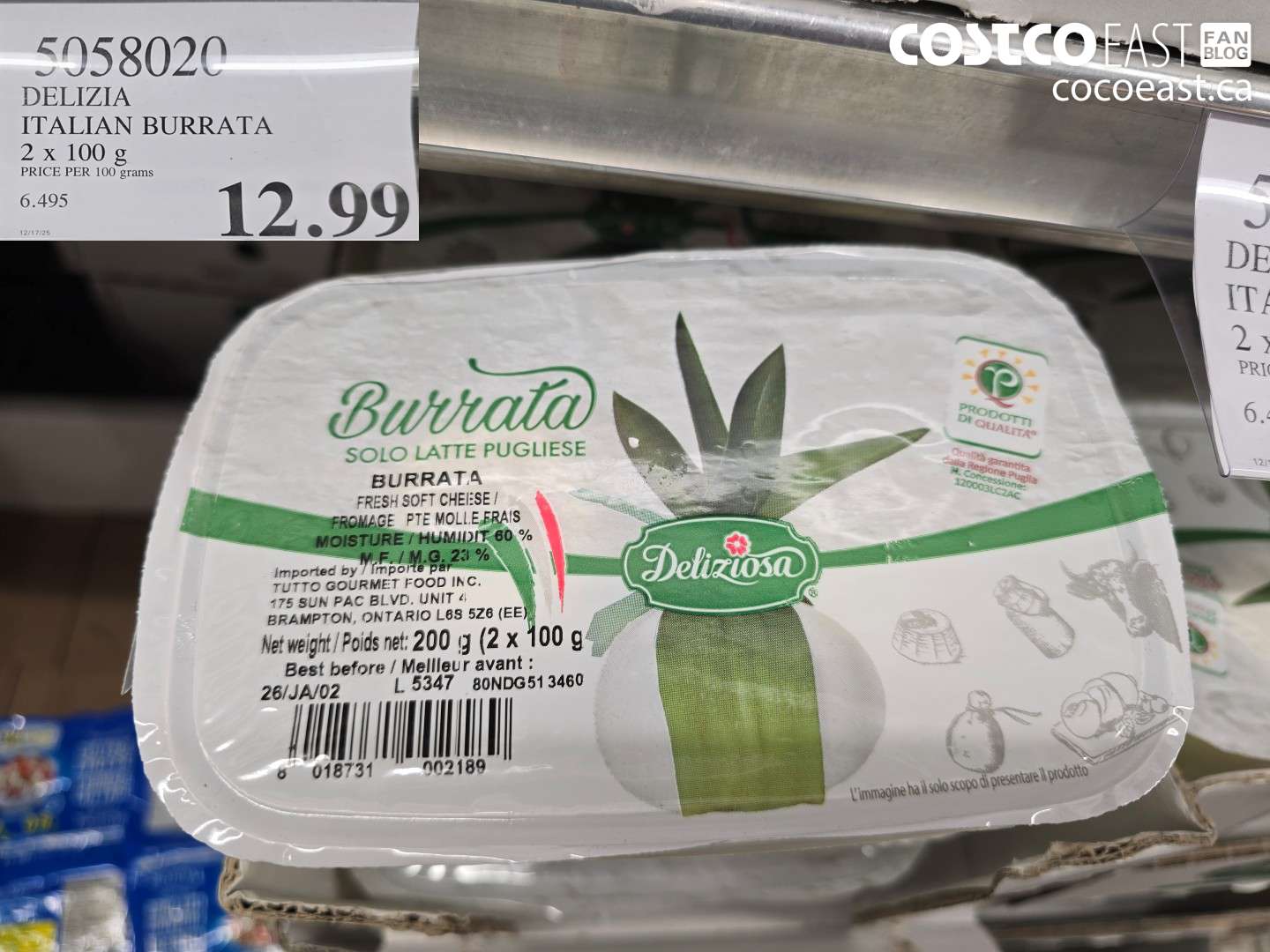 5058020 DELIZIA ITALIAN BURRATA 2 x 100 G $12.99