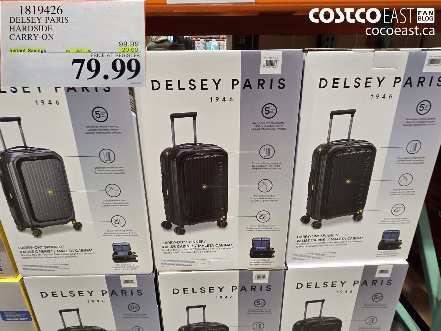 1819426 DELSEY PARIS HARD SIDE CARRY ON ($20.00 INSTANT SAVINGS EXPIRES ON 2026-01-02) $79.99