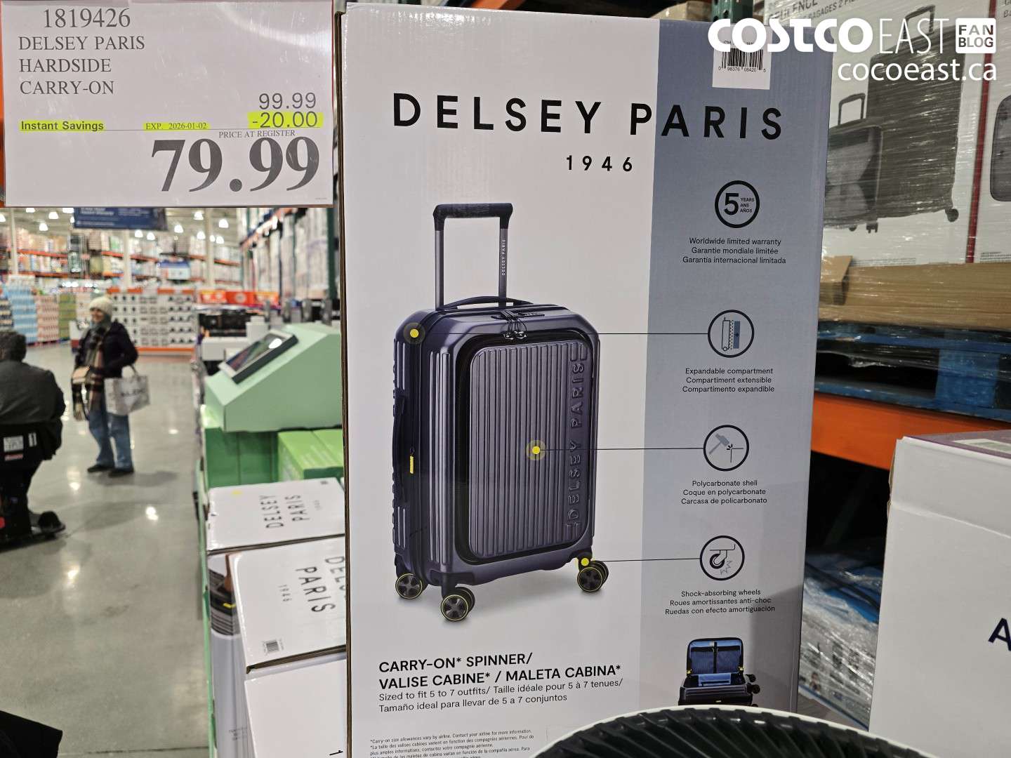 1819426 DELSEY PARIS HARD SIDE CARRY ON ($20.00 INSTANT SAVINGS EXPIRES ON 2026-01-02) $79.99