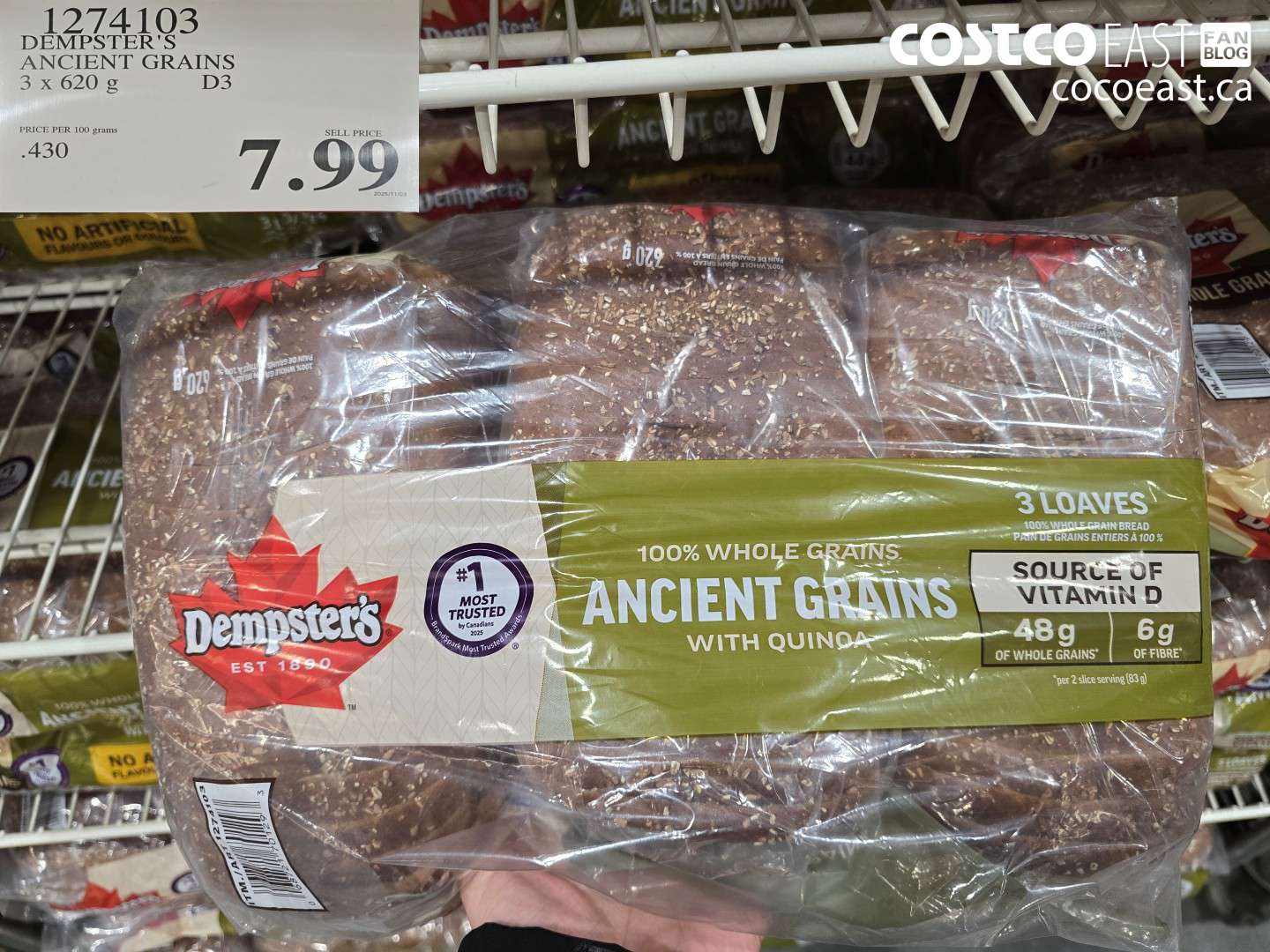 1274103 DEMPSTER'S ANCIENT GRAINS 3 X 620 G $7.99