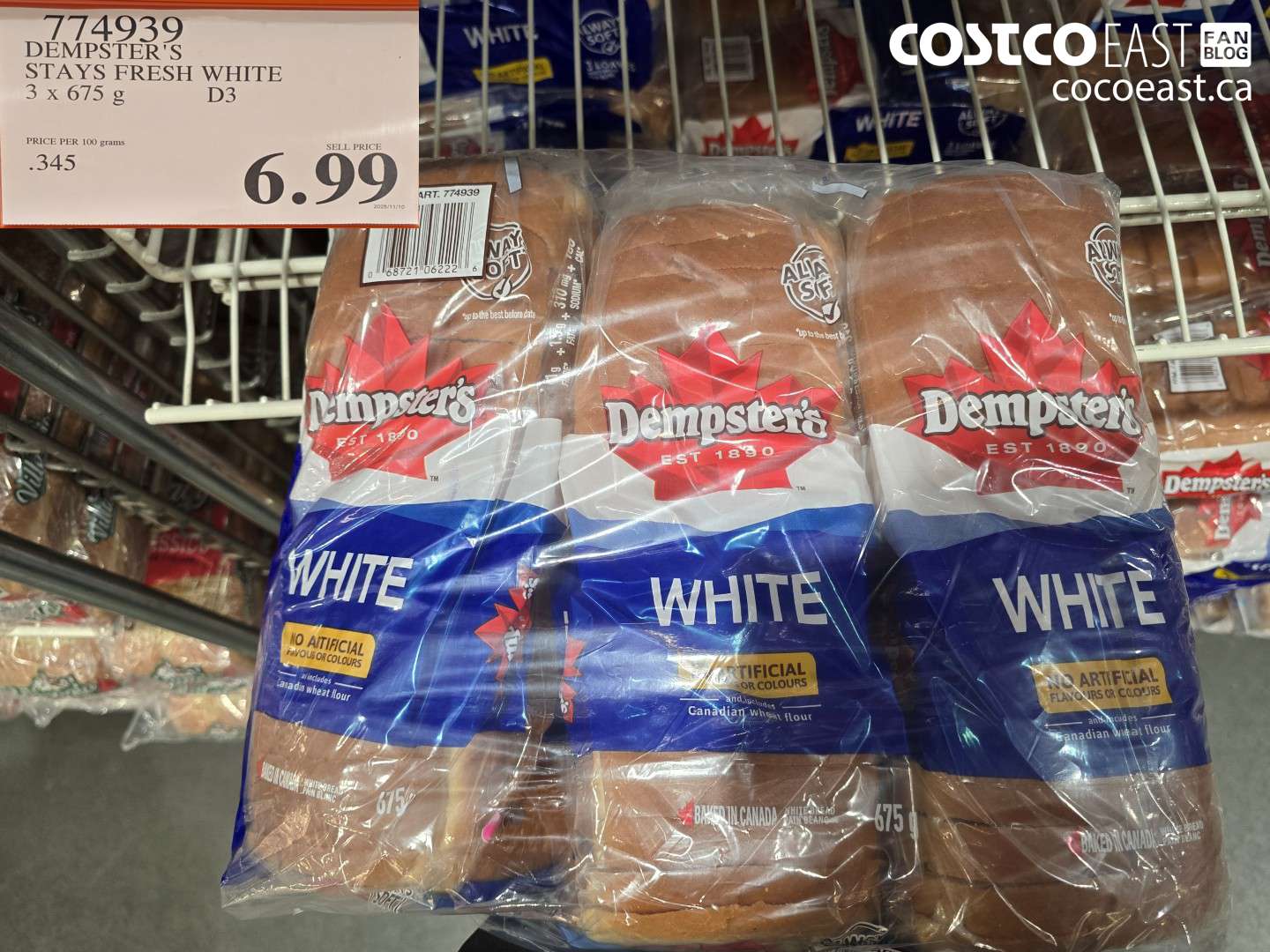 774939 DEMPSTER'S STAYS FRESH WHITE 3 x 675 g $6.99