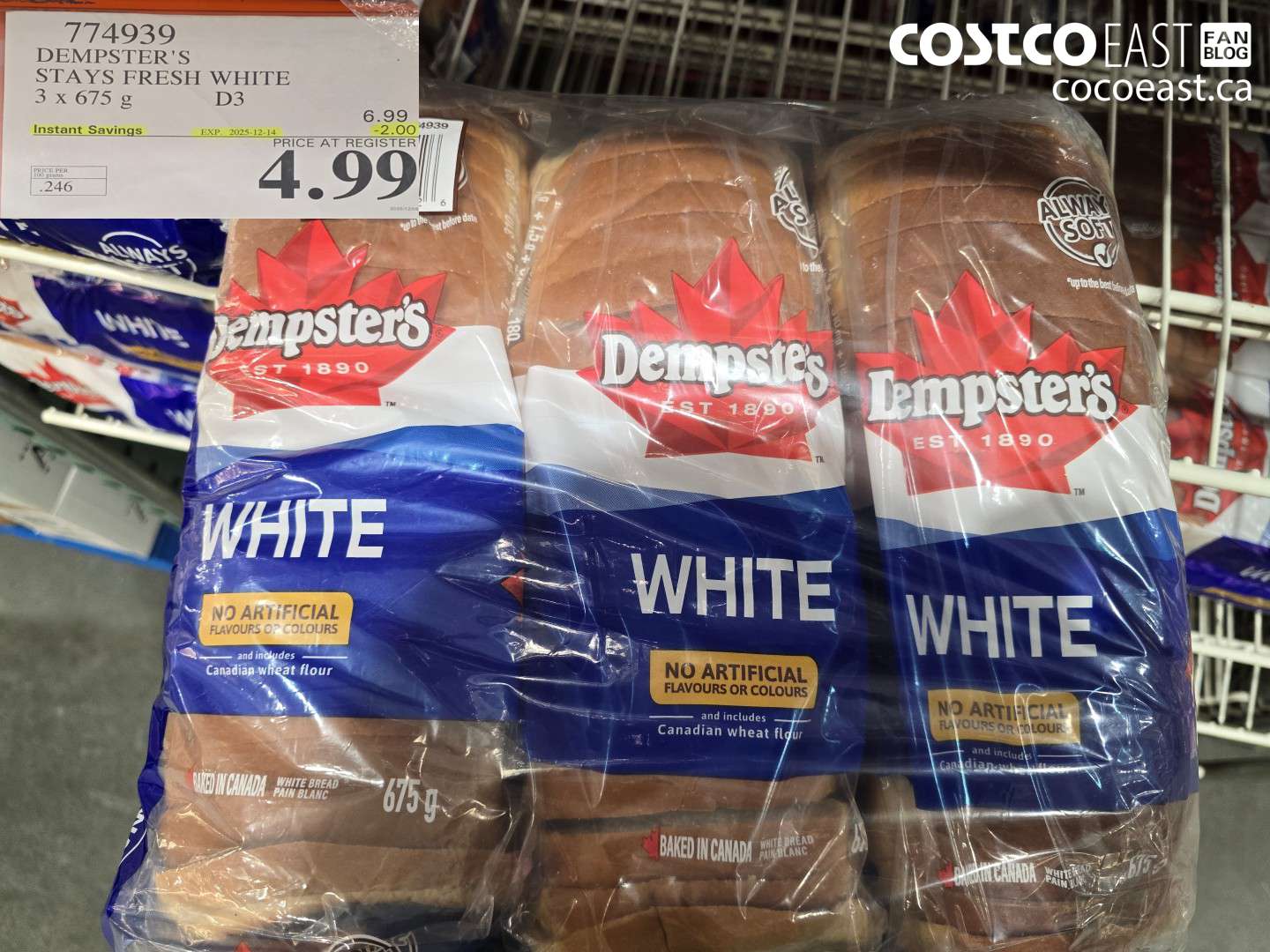774939 DEMPSTER'S STAYS FRESH WHITE 3 x 675 g ($2.00 INSTANT SAVINGS EXPIRES ON 2025-12-14) $4.99