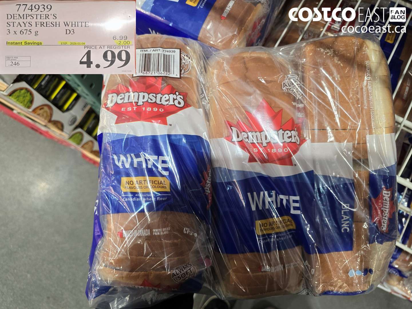 774939 DEMPSTER'S STAYS FRESH WHITE 3 x 675 g ($2.00 INSTANT SAVINGS EXPIRES ON 2026-01-04) $4.99