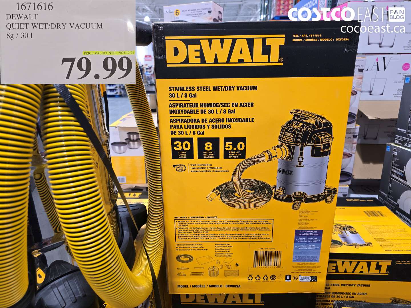 1671616 DEWALT QUIET WET/DRY VACUUM 8G / 30 L $79.99